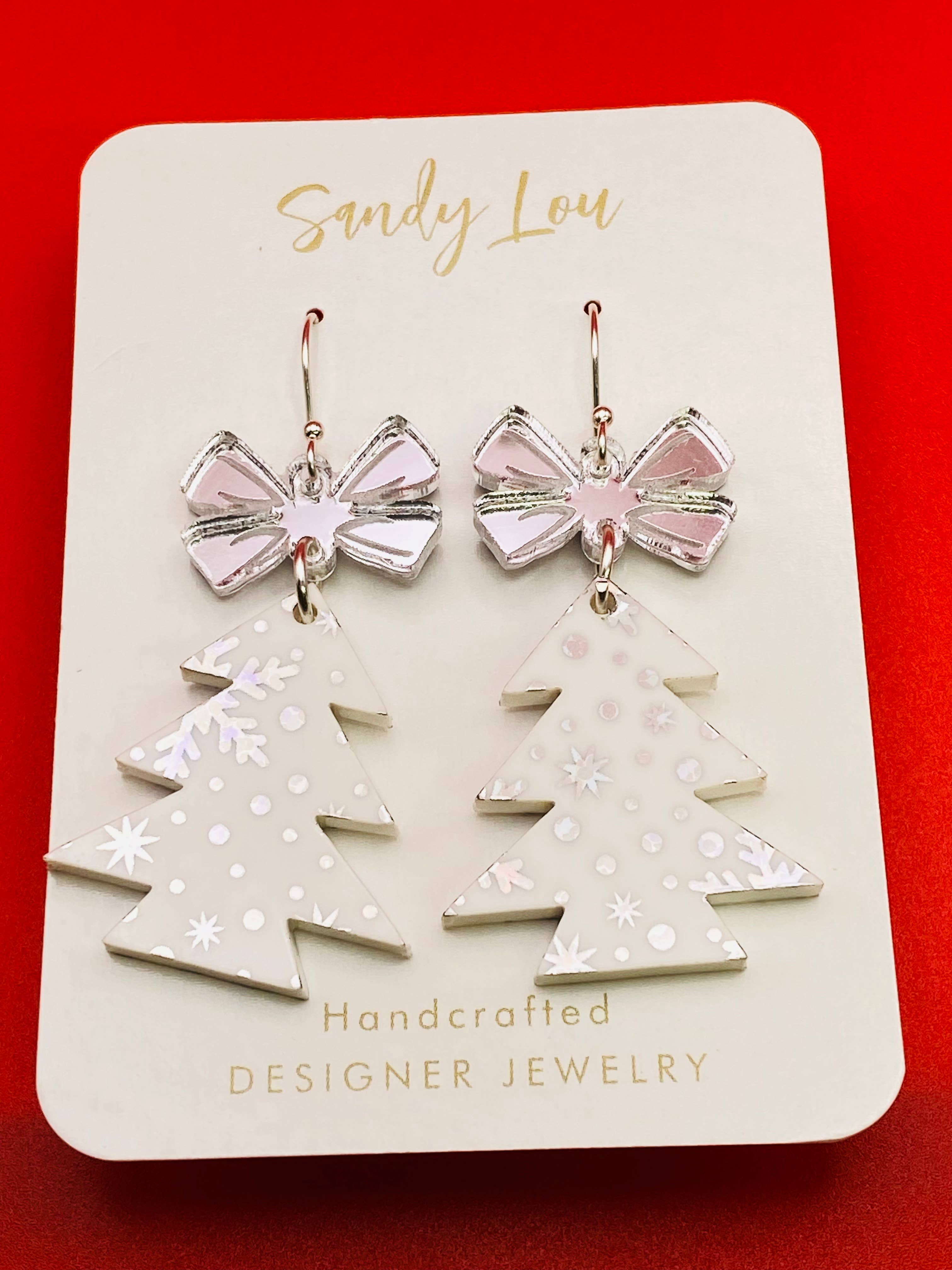 Snowflake Sparkle Christmas Tree Holographic Earrings