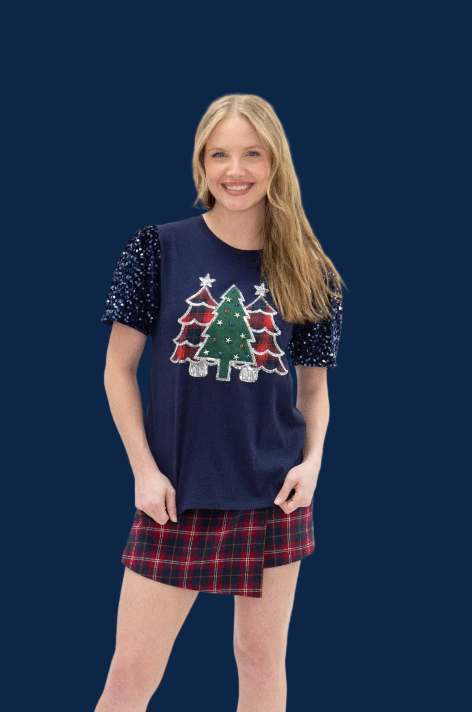 Festive Forest Christmas Princess Top, Navy Blue: Navy PREORDER- SEPTEMBER
