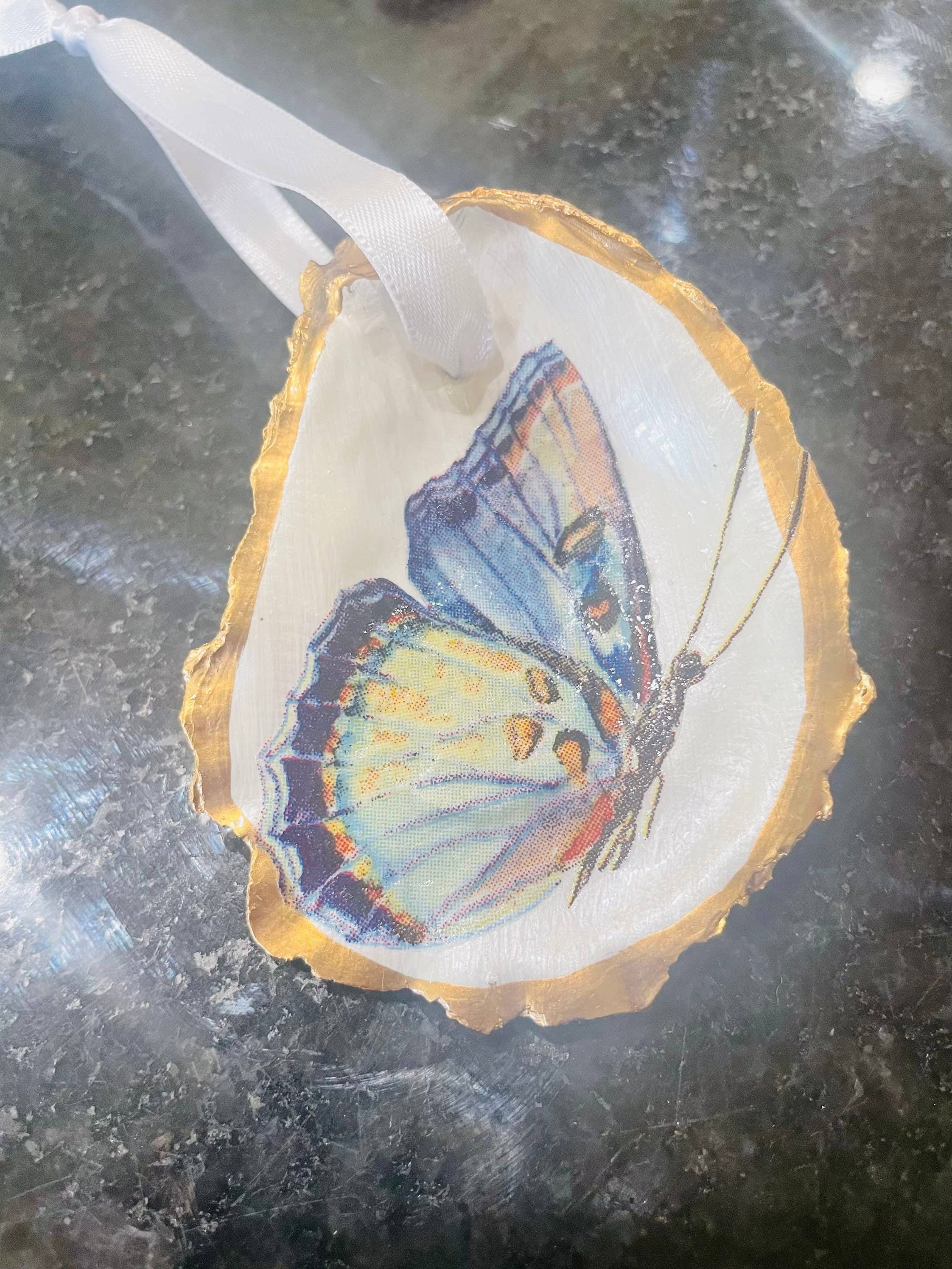 Decoupaged Butterfly Ornament, Butterfly Ornament, Oyster Shell Ornament, Christmas Ornament, Butterfly Art