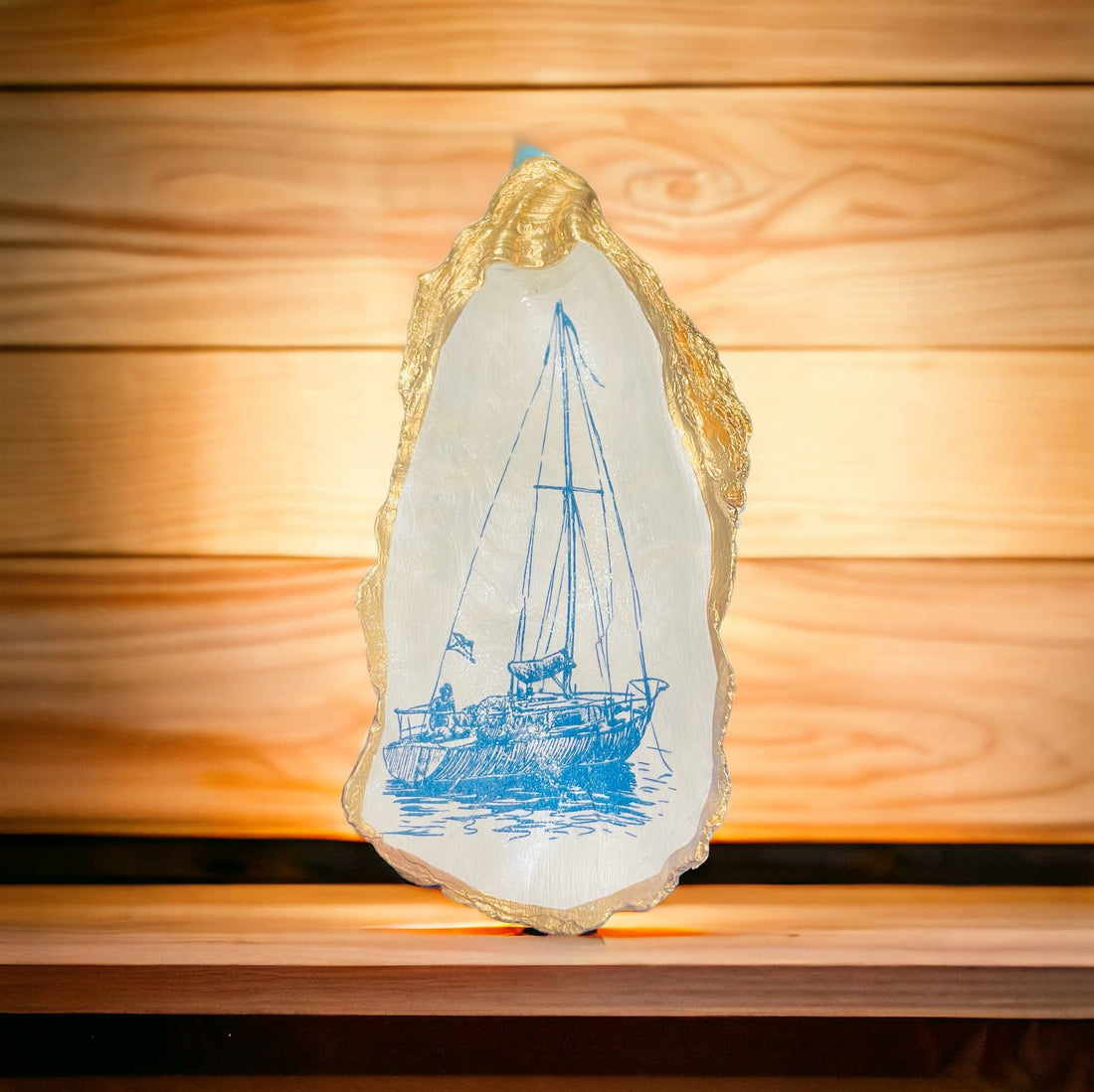 Oyster Shell Trinket Dish, Sailboat Trinket Dish