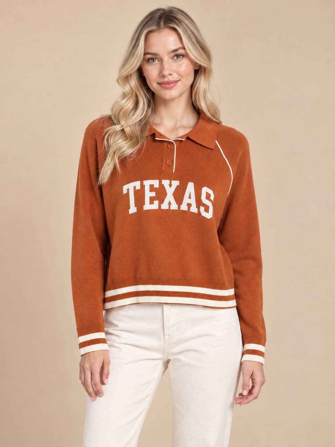 TEXAS Ace Polo Sweater: ORANGE/WHITE