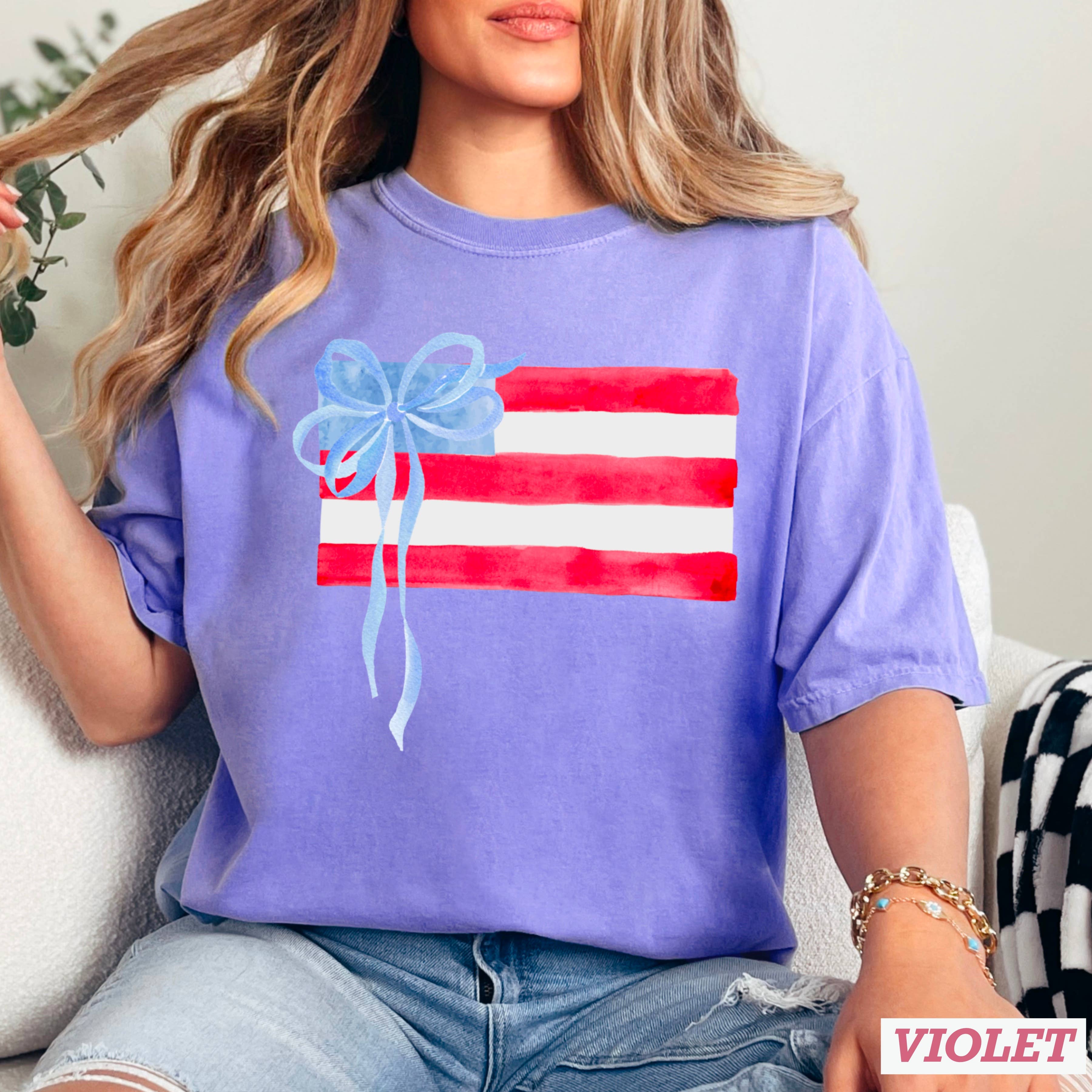 Coquette American Flag July 4th Graphic Shirt |Comfort Color: White / Small