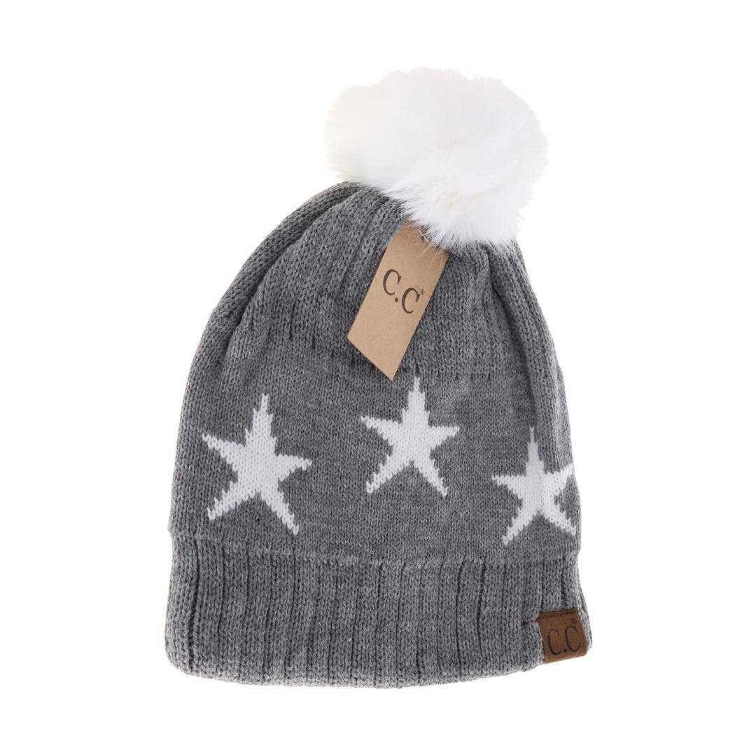 Star Print Pom C.C Beanie HAT4023: White