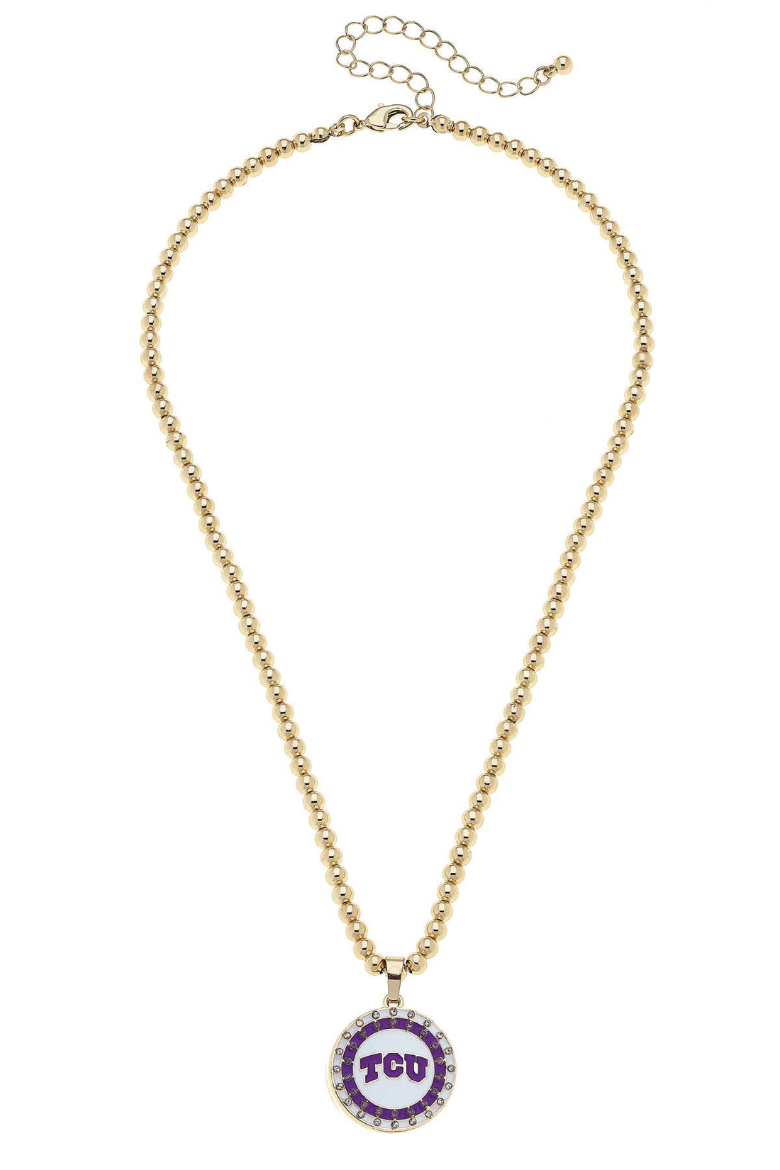 TCU Horned Frogs Pave Disc Necklace in Shiny Gold