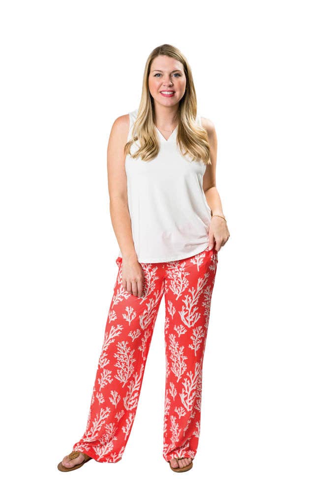 Printed Palazzo Pant - Orange Dancing Coral / Small/Medium