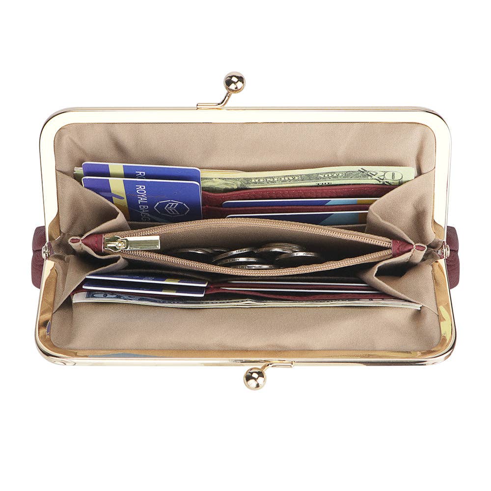 1468 Leather RFID Kiss-Lock Wallet: Black