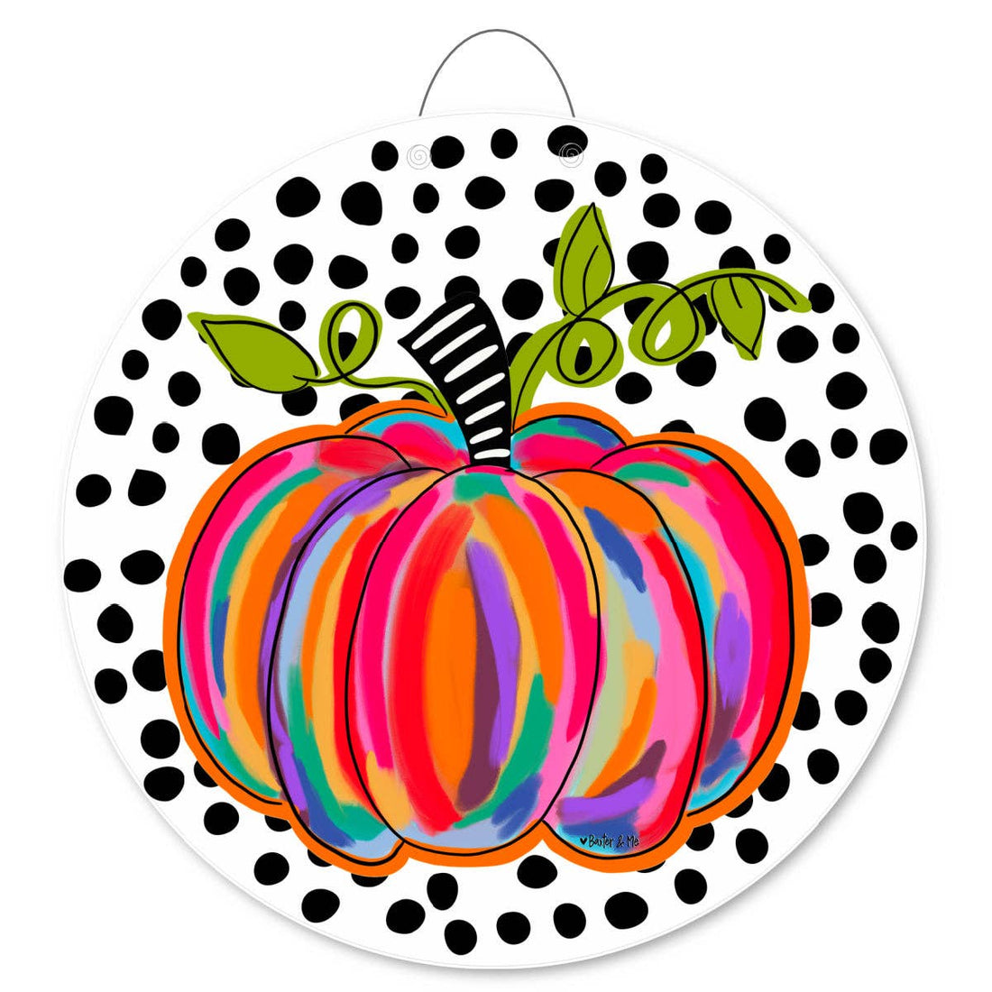 Colorful Pumpkin w/ B & W Background Door Hanger by Baxter & Me