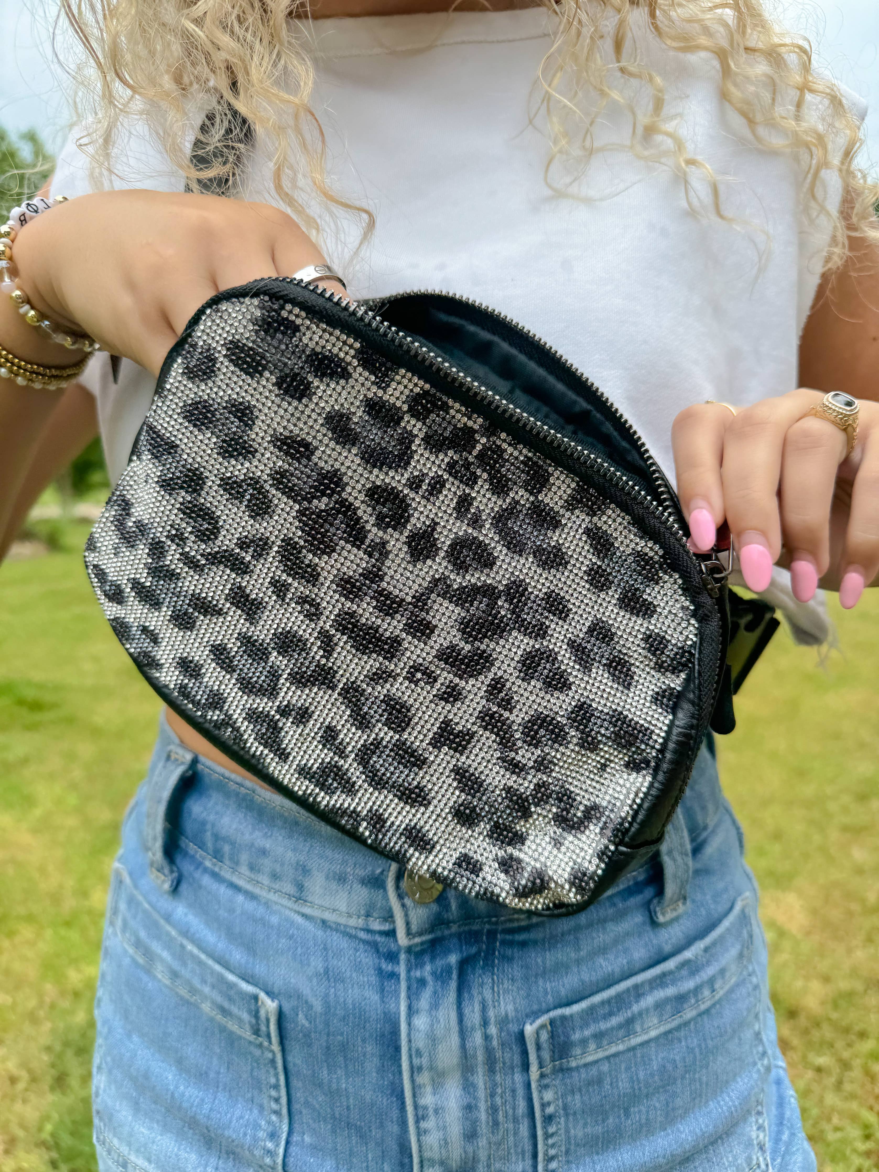 Animal Print Rhinestone Women&
