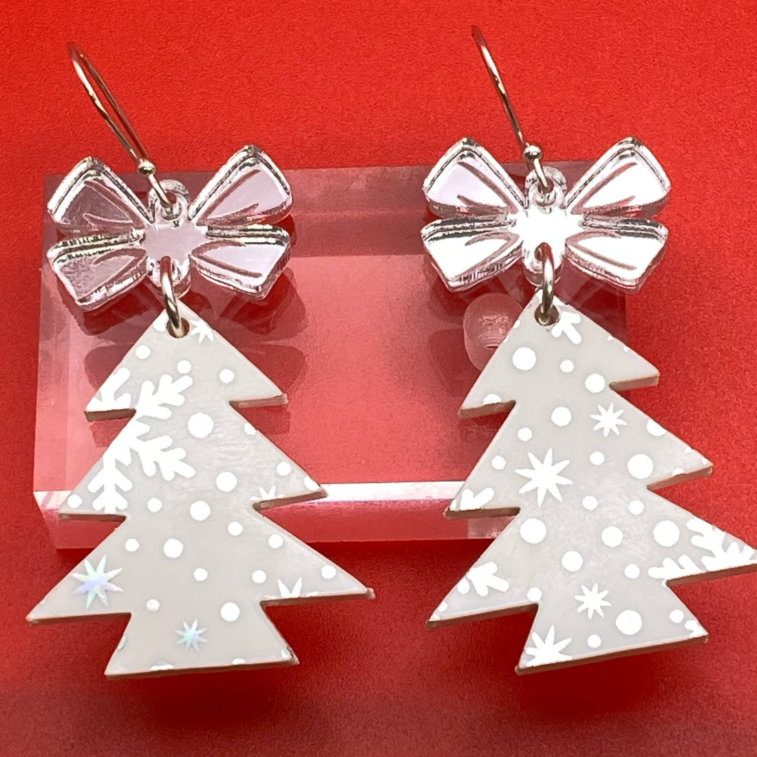 Snowflake Sparkle Christmas Tree Holographic Earrings
