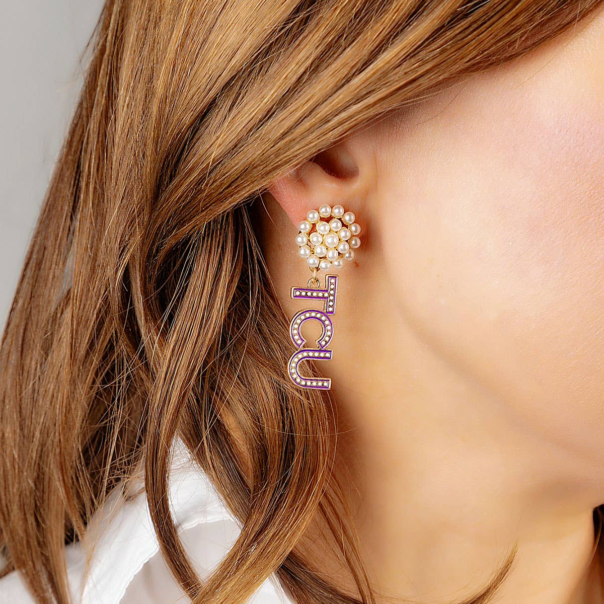 TCU Horned Frogs Pearl Cluster Dotted Enamel Drop Earrings