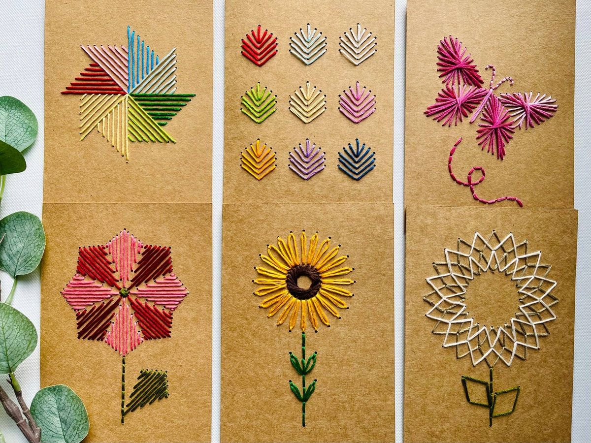 Sunflower DIY Embroidery Greeting Card Kit for Beg