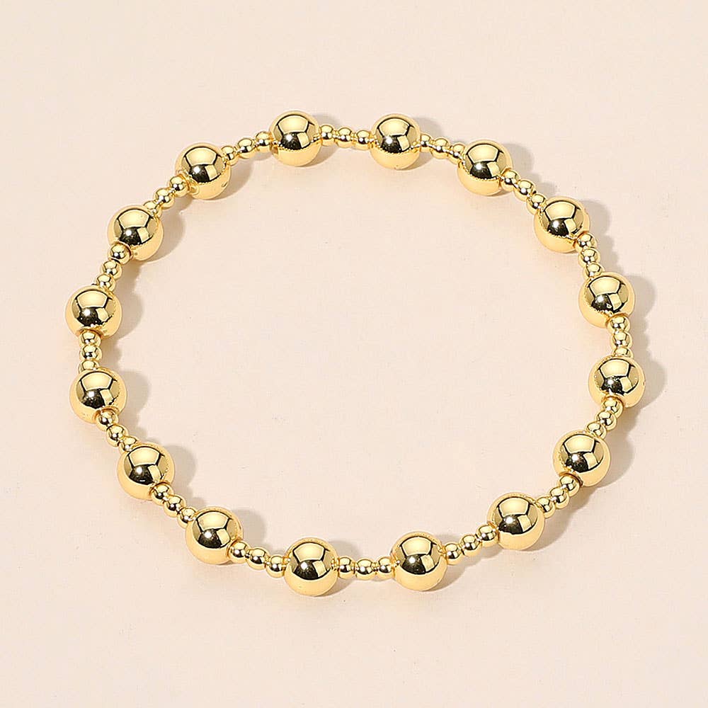 Stainless Steel Alternating Beaded Stretch Bracelet: Silver,Two Tone