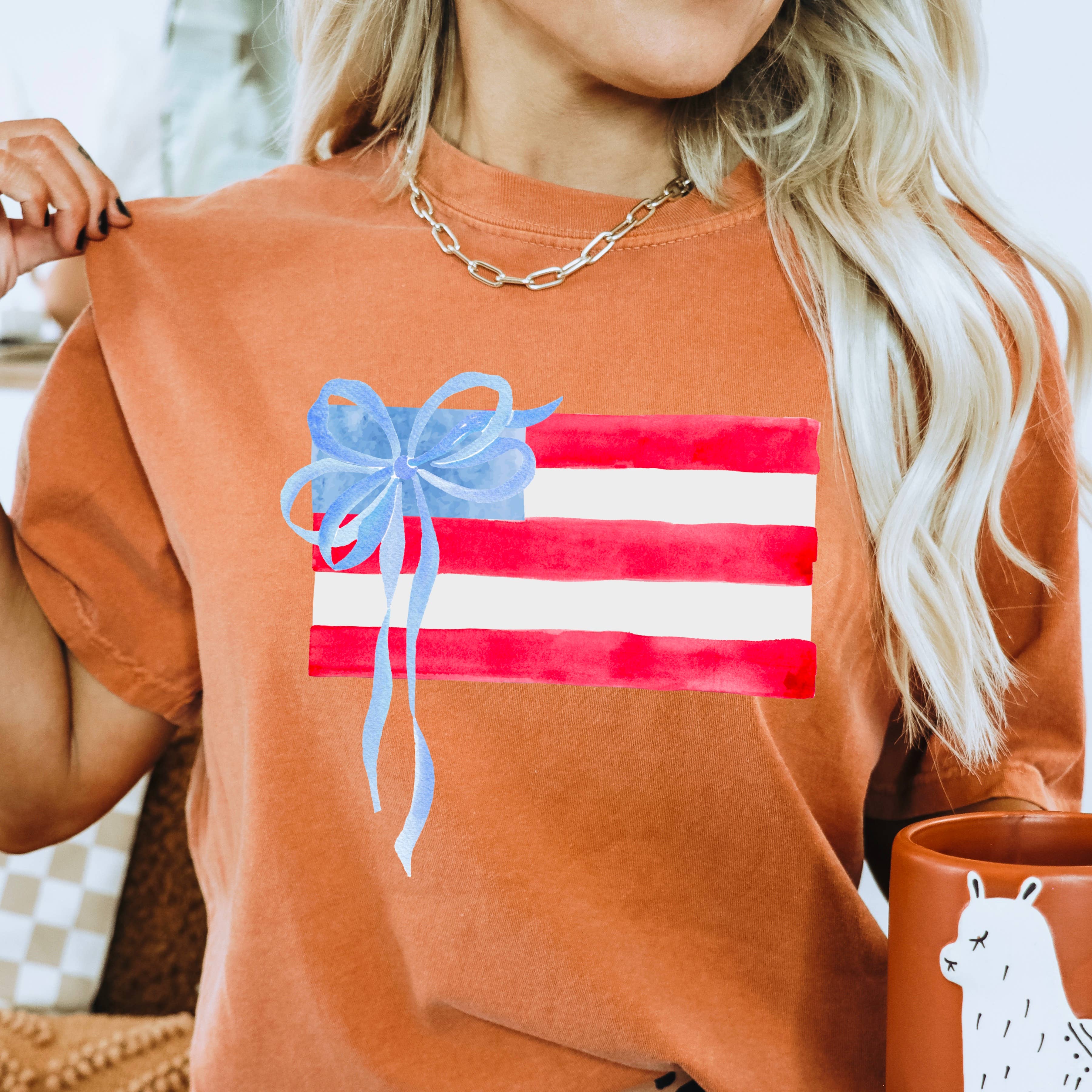 Coquette American Flag July 4th Graphic Shirt |Comfort Color: White / Large