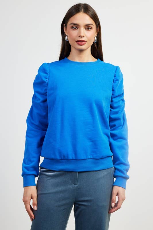 Ruched Sleeve Knit Top
: Cobalt / S