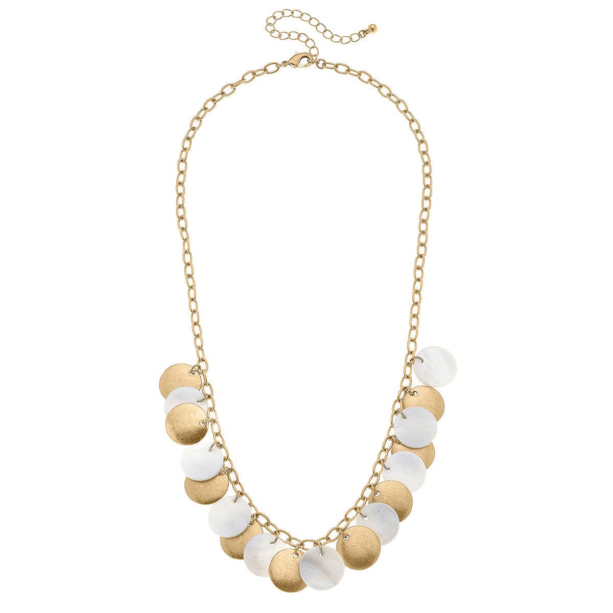 Naya Pearl and Gold Disc Statement Necklace in Mother of Pea