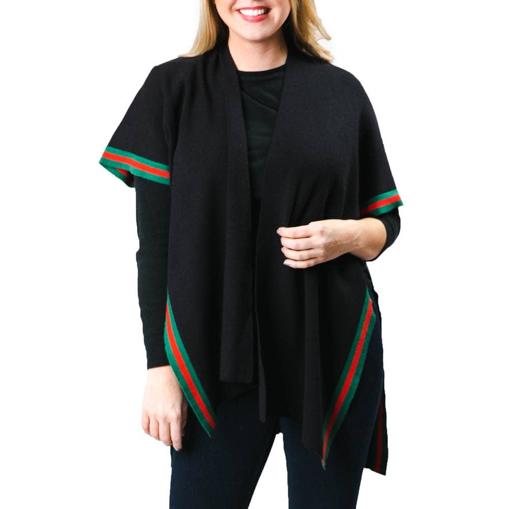 Amelia Ruana : Cream with Black and Camel Trim