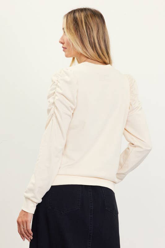 Ruched Sleeve Knit Top
: Cobalt / M