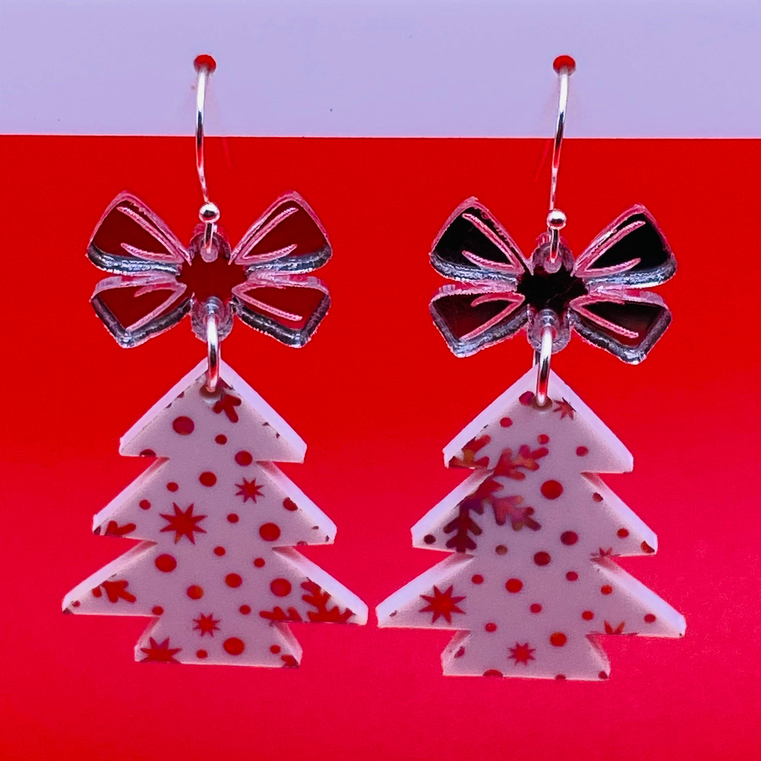 Snowflake Sparkle Christmas Tree Holographic Earrings