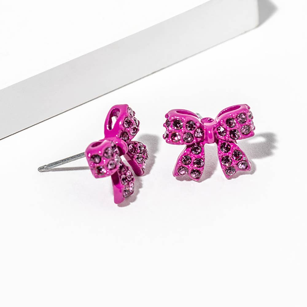 Crystal Rhinestone Bow Stud Earrings: Jet Black