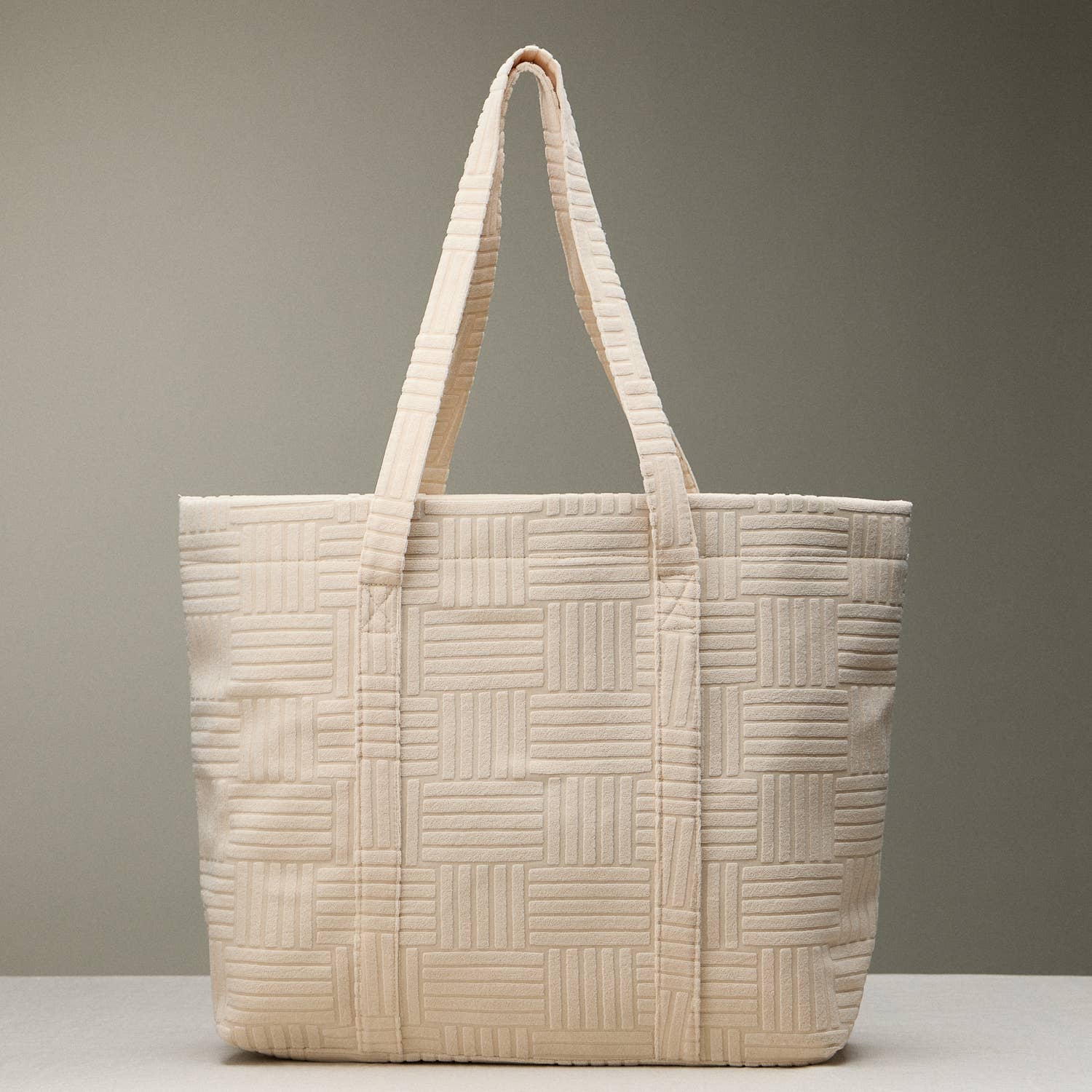 Quilted Tote Bag with Woven Texture: Light Blue / One / 5AG78035