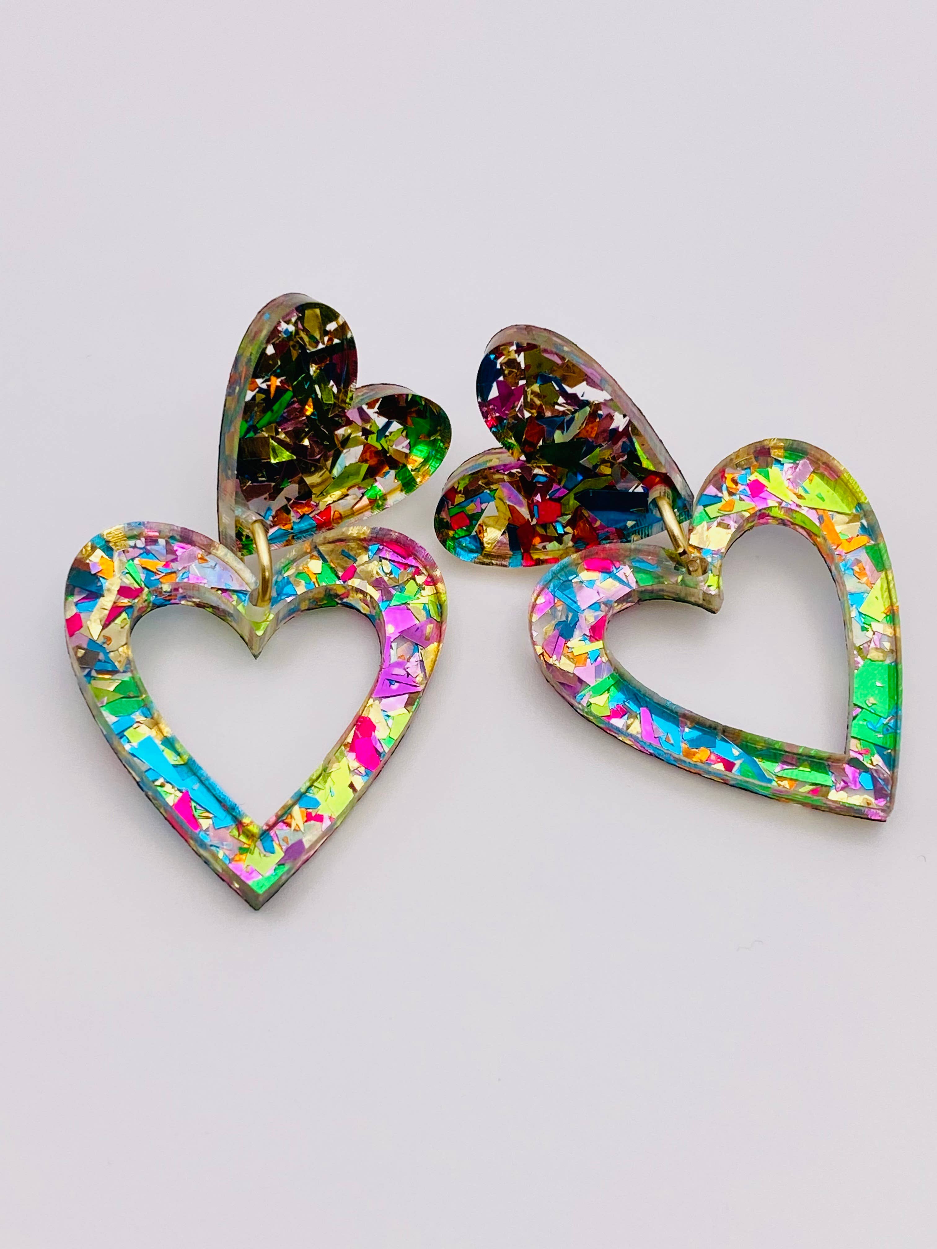 HEART BREAKER MULTICOLORED GLITTER VALENTINE EARRINGS