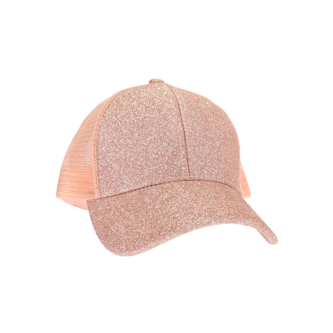 Glitter High Pony Criss Cross C.C Ball Cap BTB8063: Rose Gold