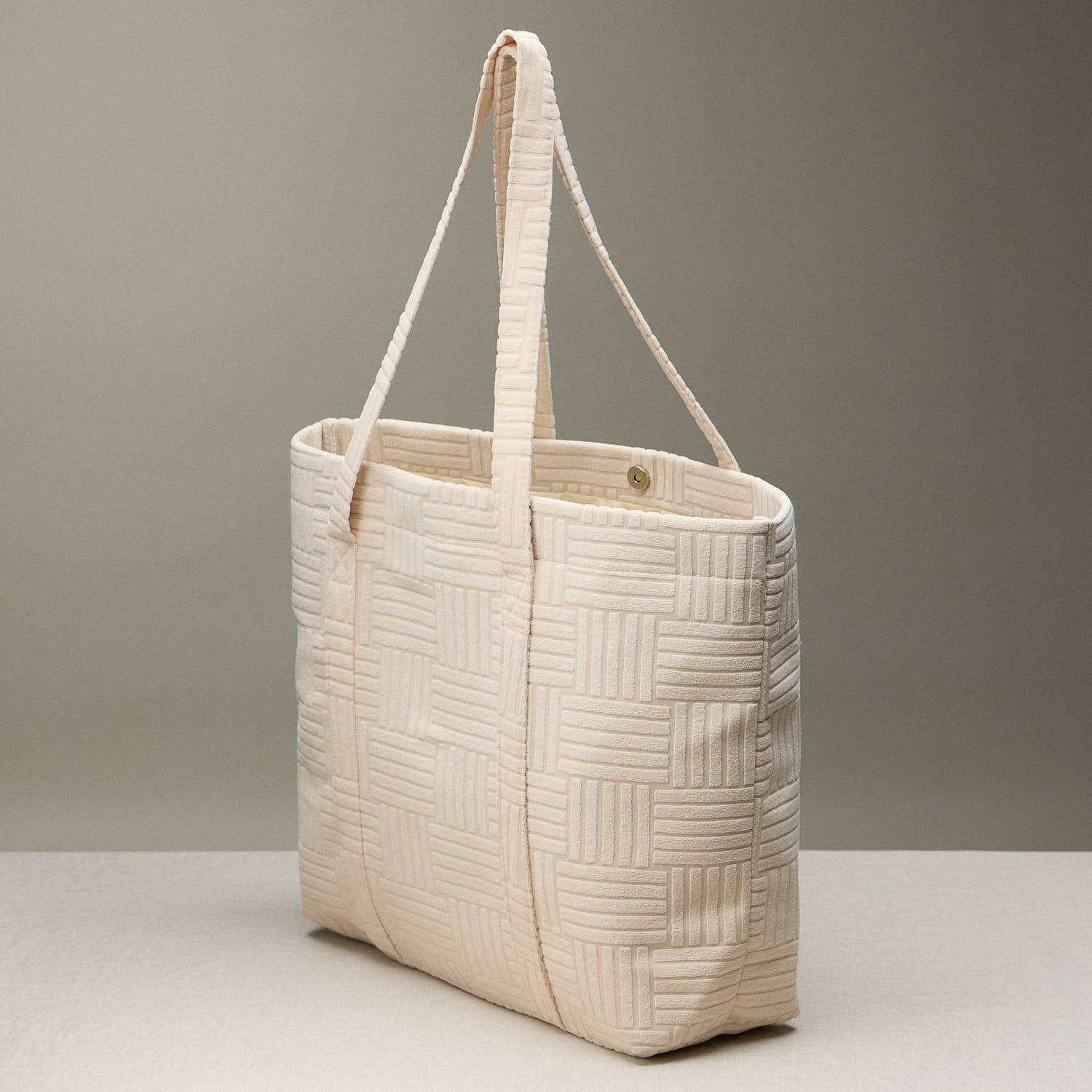 Quilted Tote Bag with Woven Texture: Light Blue / One / 5AG78035