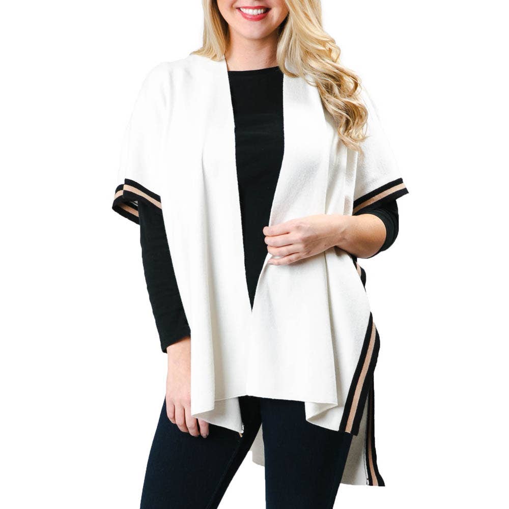 Amelia Ruana : Cream with Black and Camel Trim