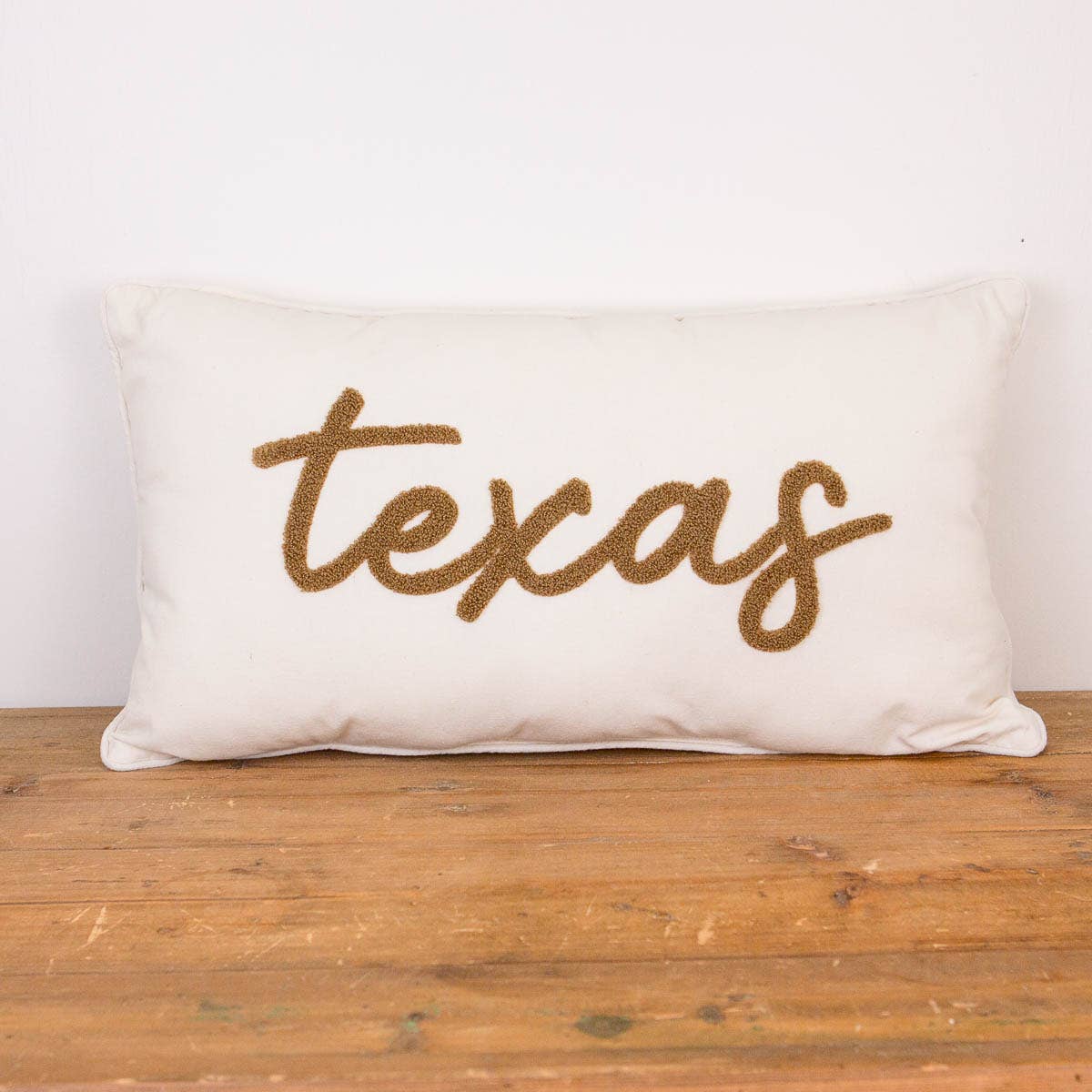 Texas Embroidered Pillow Soft White/Warm Taupe 12.5x22.5