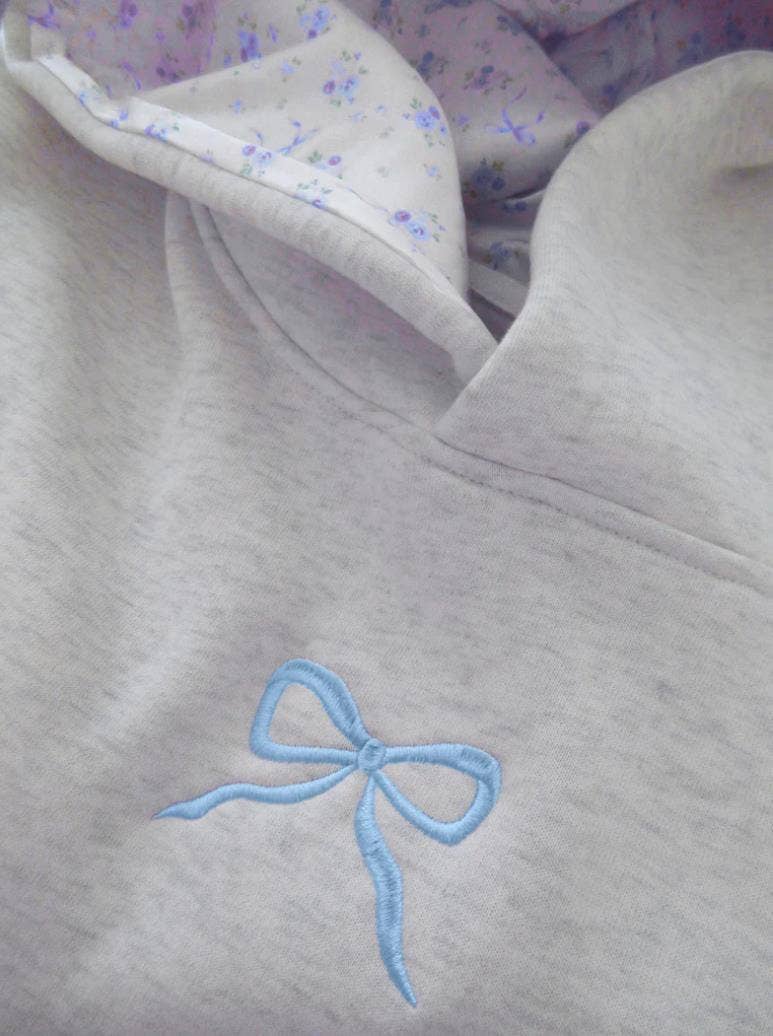 Bow Pattern Floral Hooded Sweatshirt: Pink / L