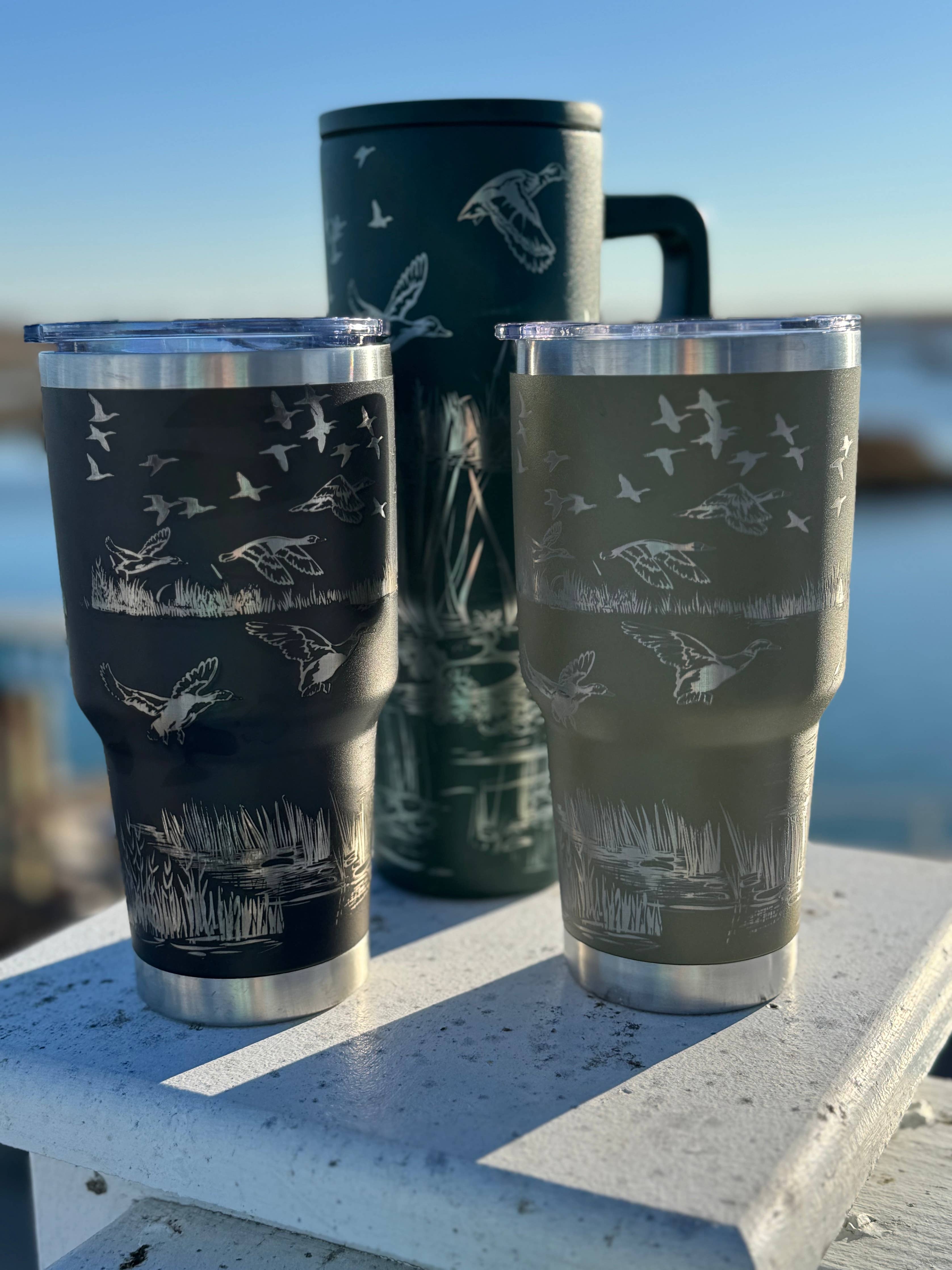 Duck Hunters paradise tumbler | Laser Engraved Wildlife Design | Hot & Cold Drink Insulation | Durable Hunting Gift for Duck Hunters: Black 40 oz tumbler