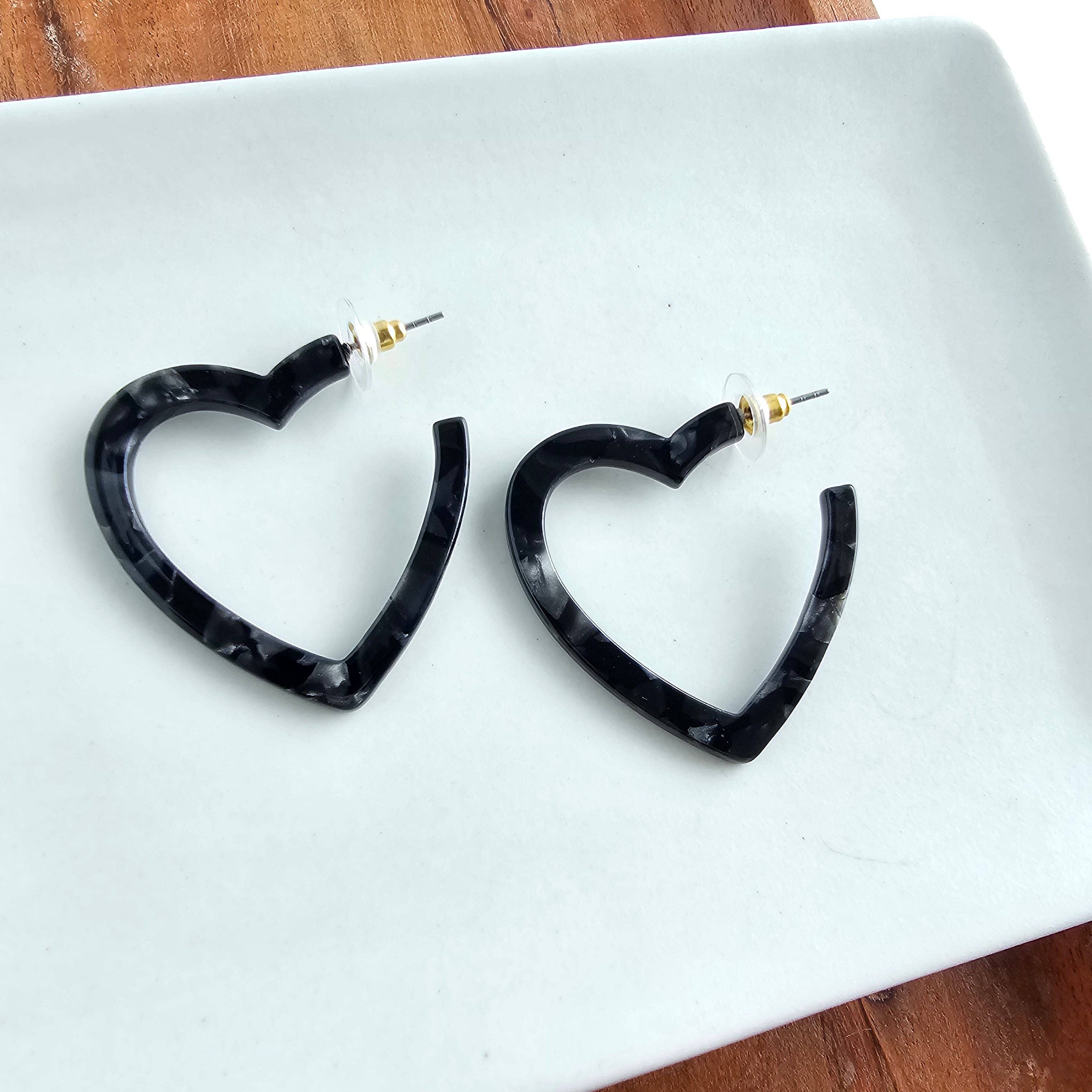 Heart Hoops - Black // Valentine&