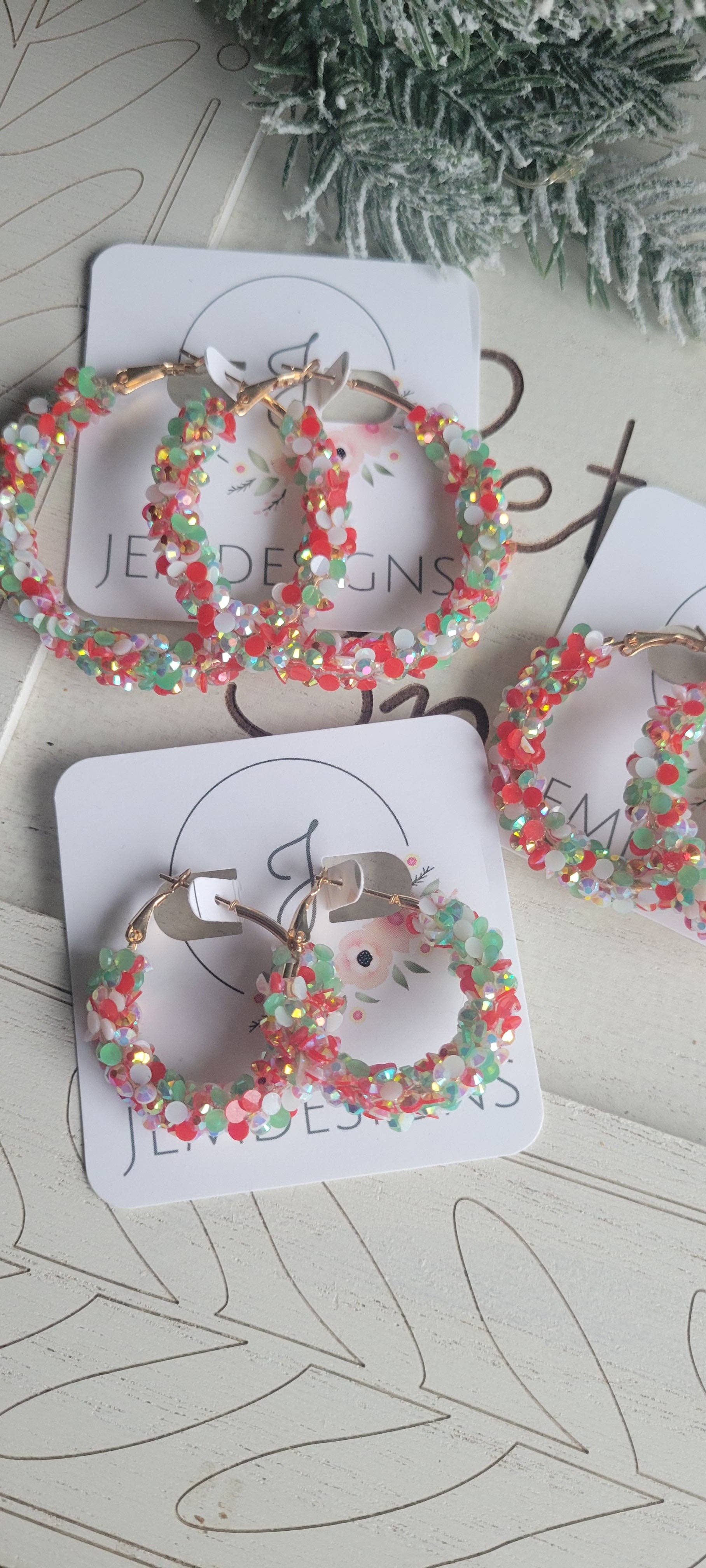 Christmas Glitter Hoop Earrings: Small