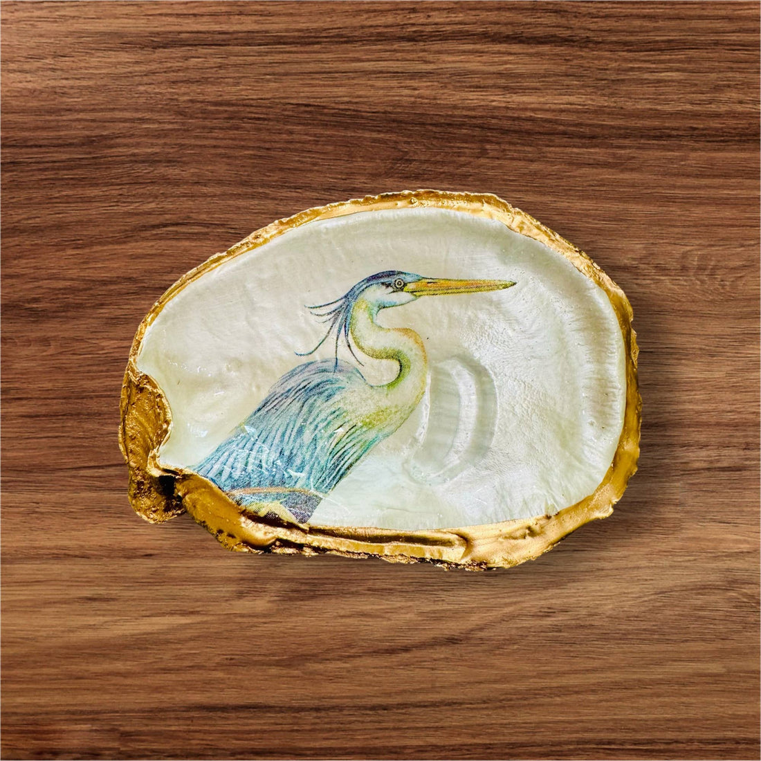 Oyster Shell Trinket Dish,Blue Heron Trinket Dish