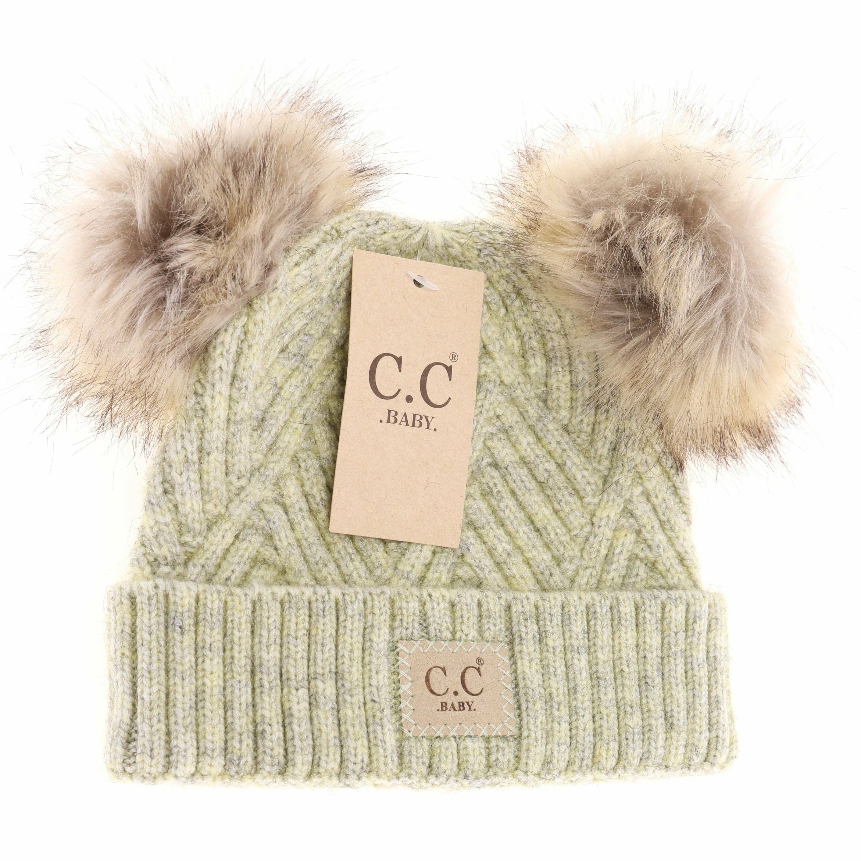 C.C Large Patch Newborn Knit Hat- Baby2060PomPom: Lavender Mix