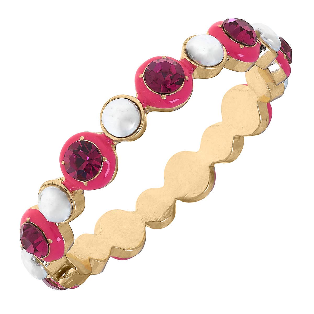 Eva Rhinestone and Pearl Hinge Bangle: Aqua by Canvas Style