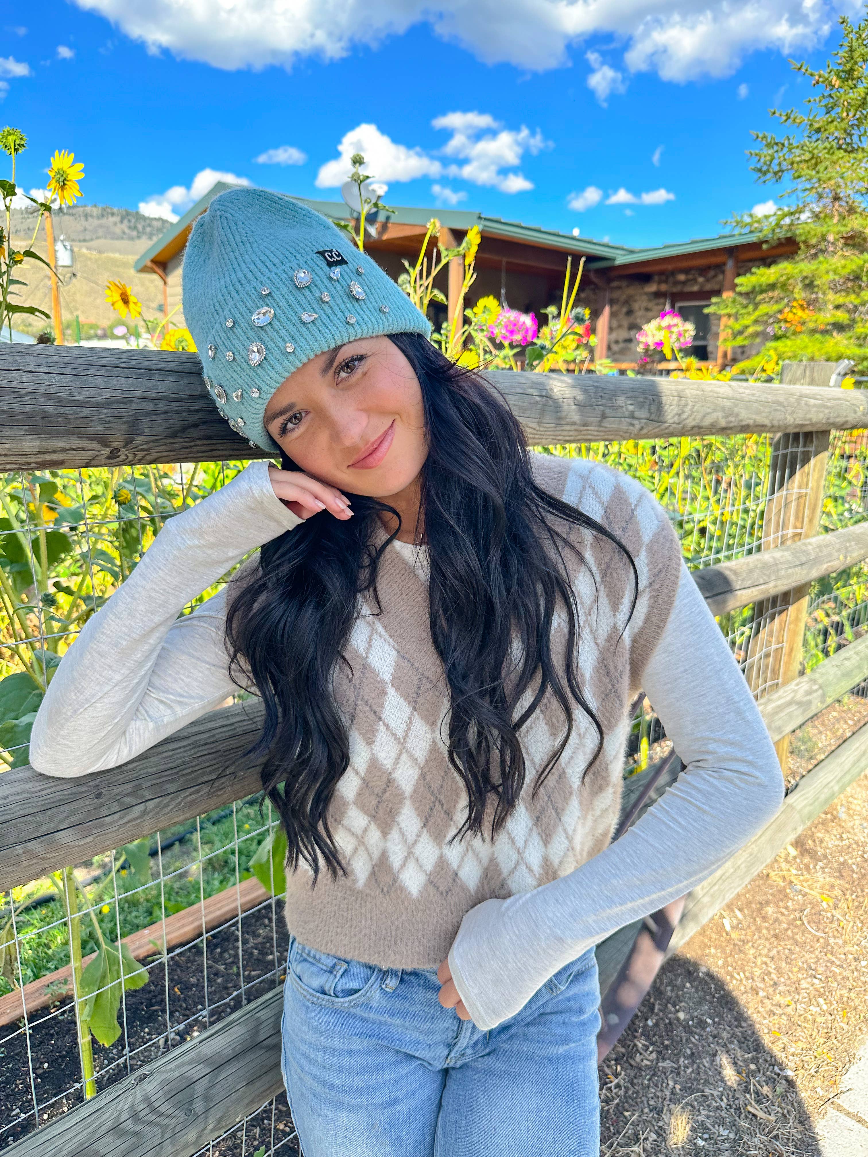 Rhinestone Charm Cuff C.C Beanie HTE0011: Dk. Grey