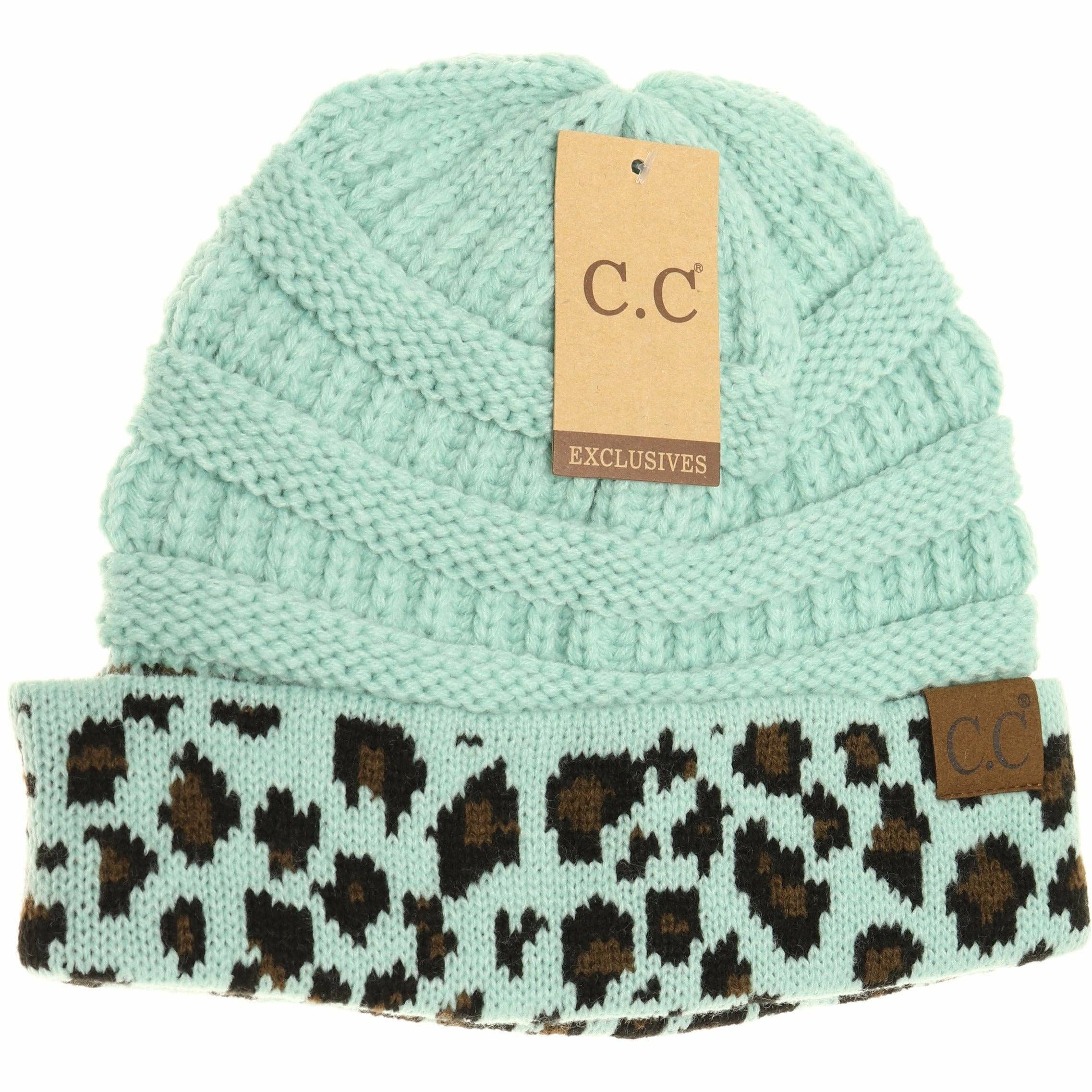 Matching Cuff Leopard Print CC Beanie HAT80: Black
