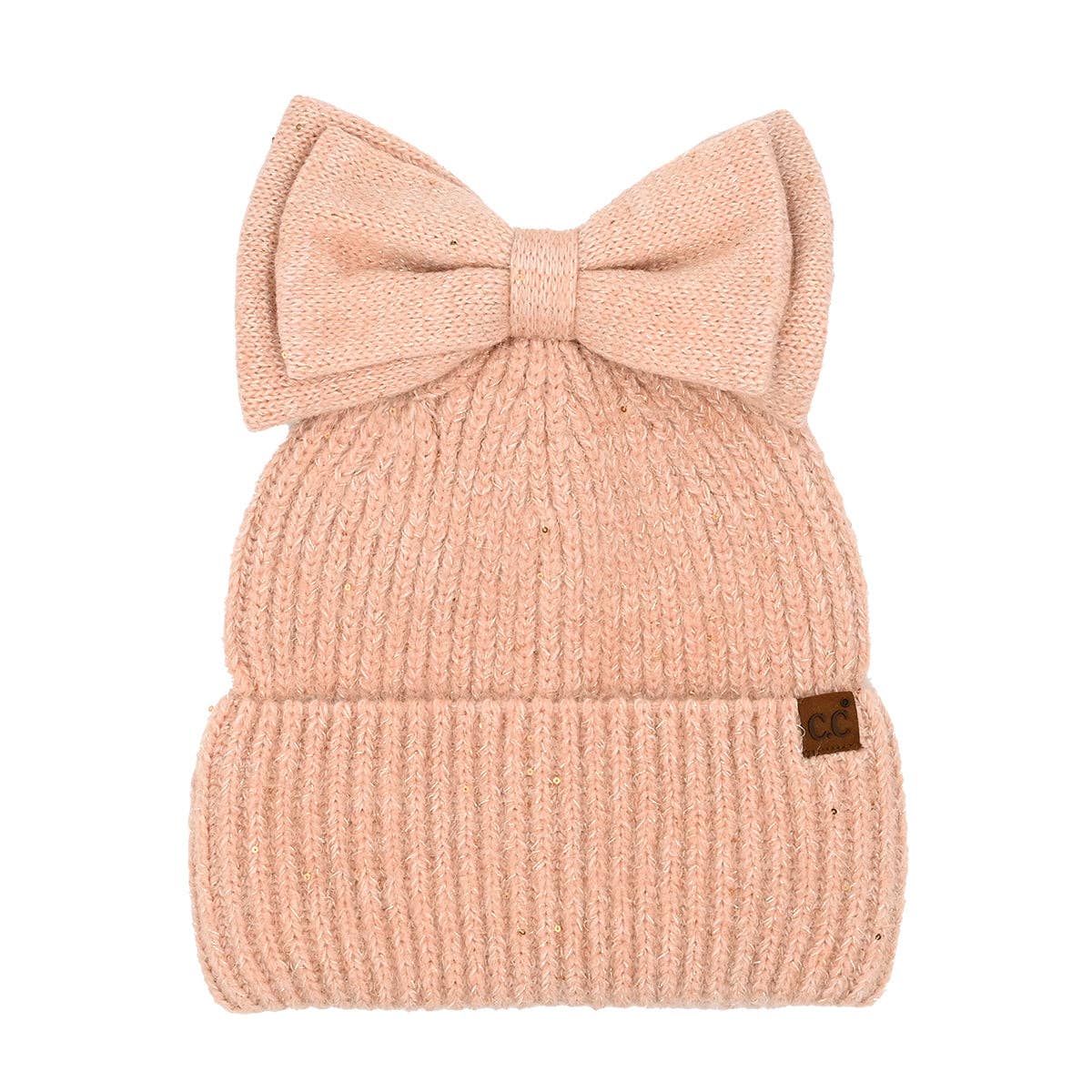 Sequin Bow Messy Bun C.C Beanie MBE0104: Black