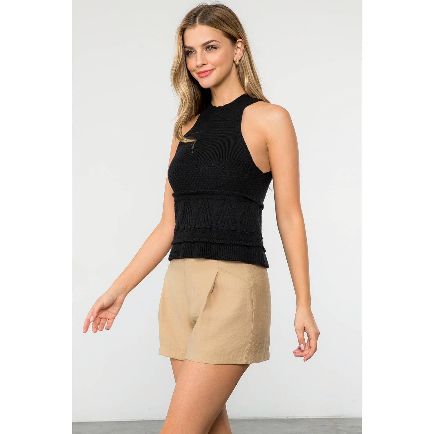 Halter Knitted Top: BLACK / XS-S-M-L(1-2-2-1)