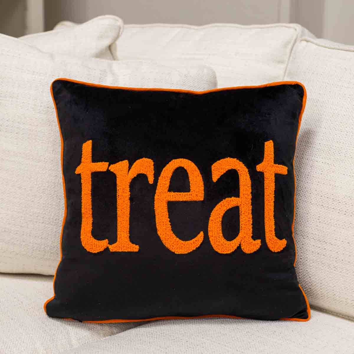 Trick or Treat Double Sided Pillow Black/Orange/White 16x16