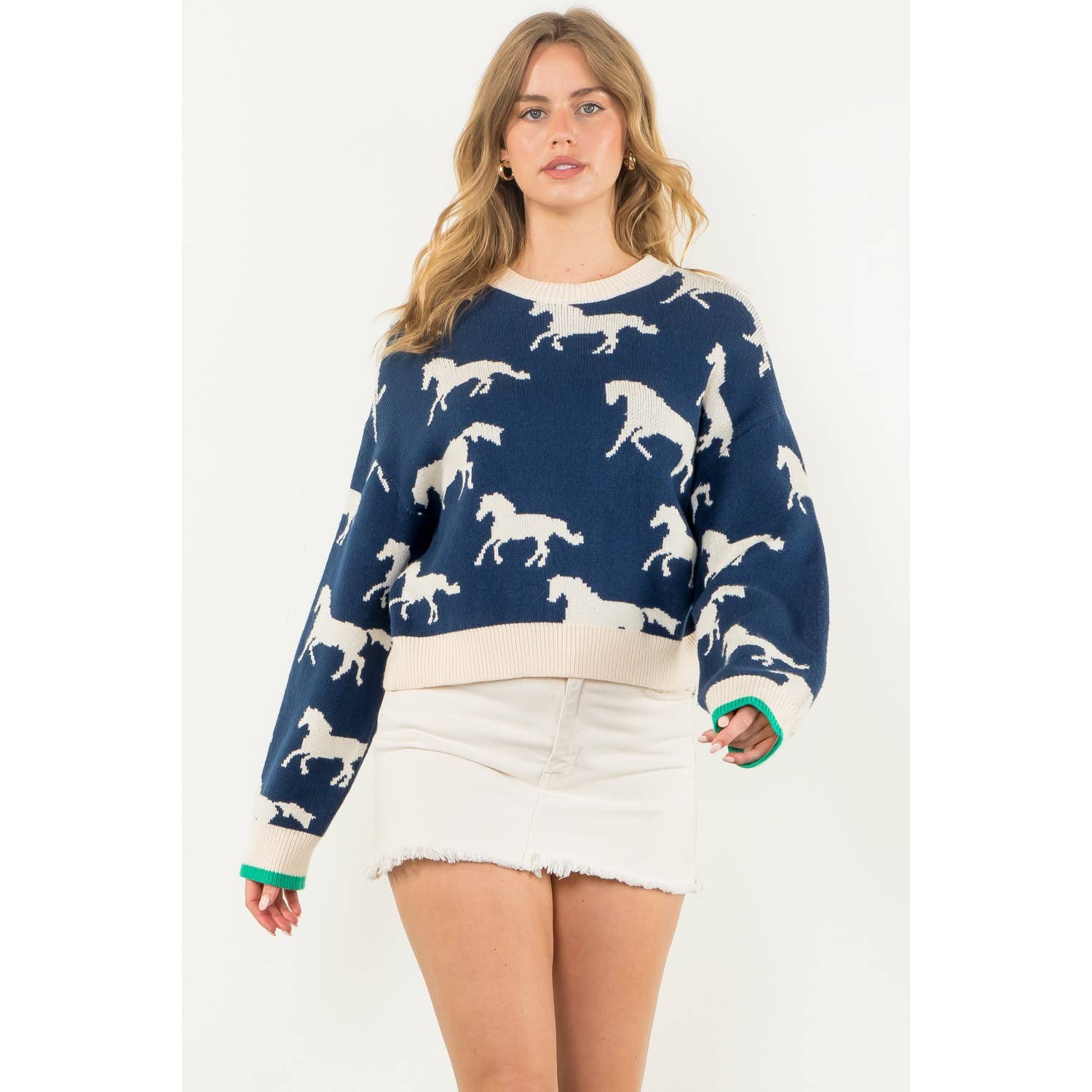 Knit Horse Sweater: NAVY
