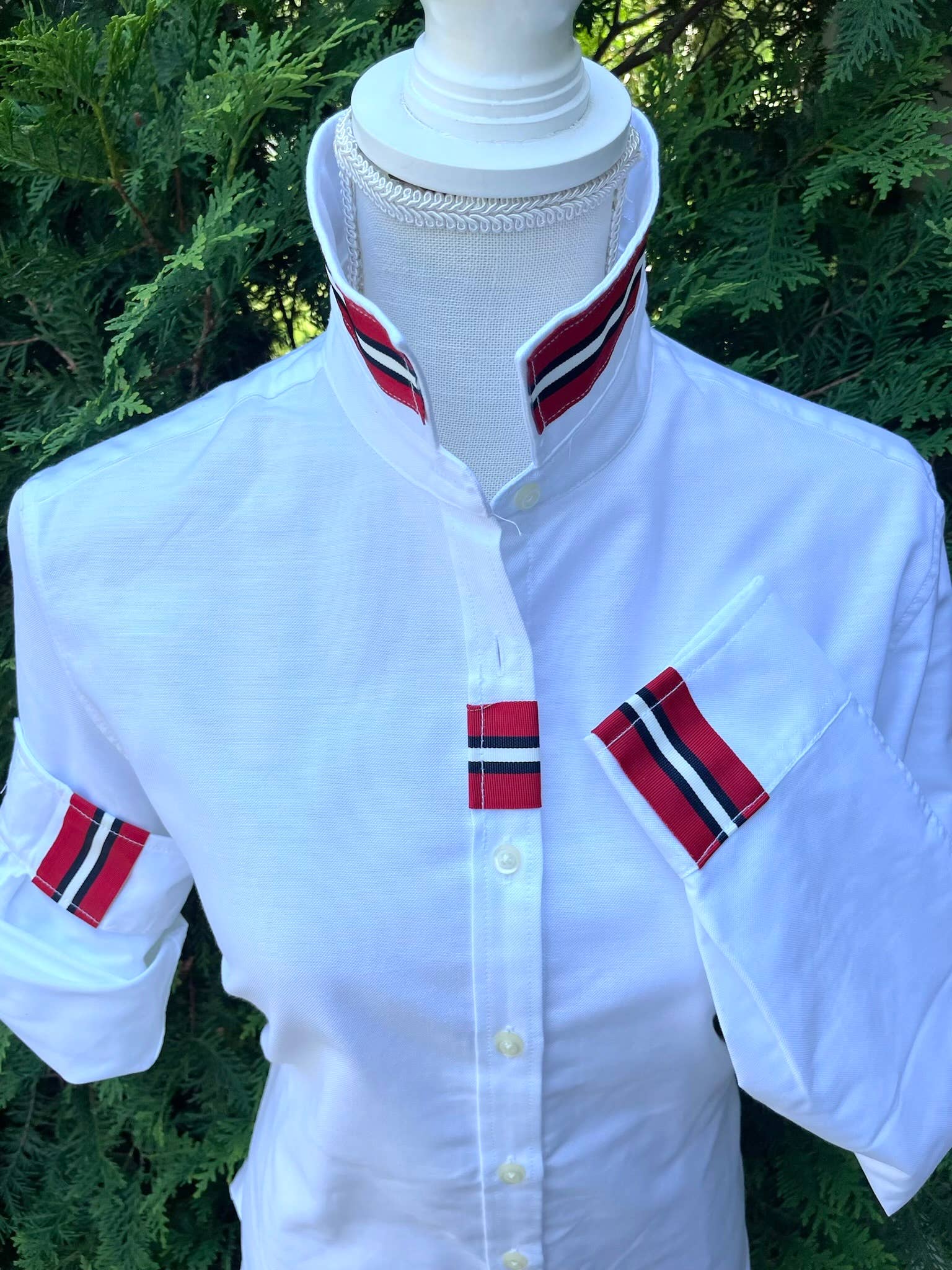 Casie 2 - White Ox w/Red, White & Black Stripe Ribbon: White w Red White & Black Stripe Ribbon