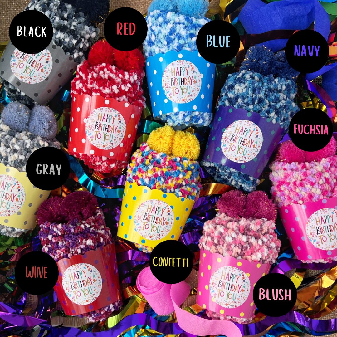 "Happy Birthday" Cozy Cupcake Socks | Fuchsia (Happy Birthday)