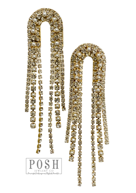 Arched rhinestone fringe earring: Multi-Color/Silver