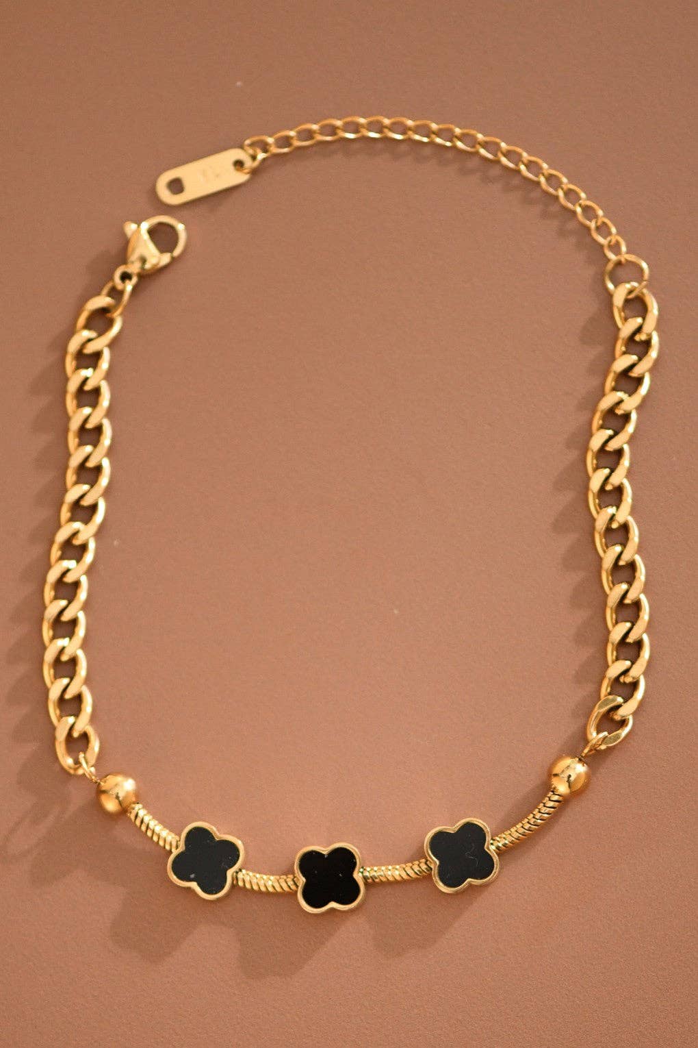 18K Gold PVD Plated Waterproof Stainless Steel Chain Bracelet - 7741: S0OX3T7741 Black