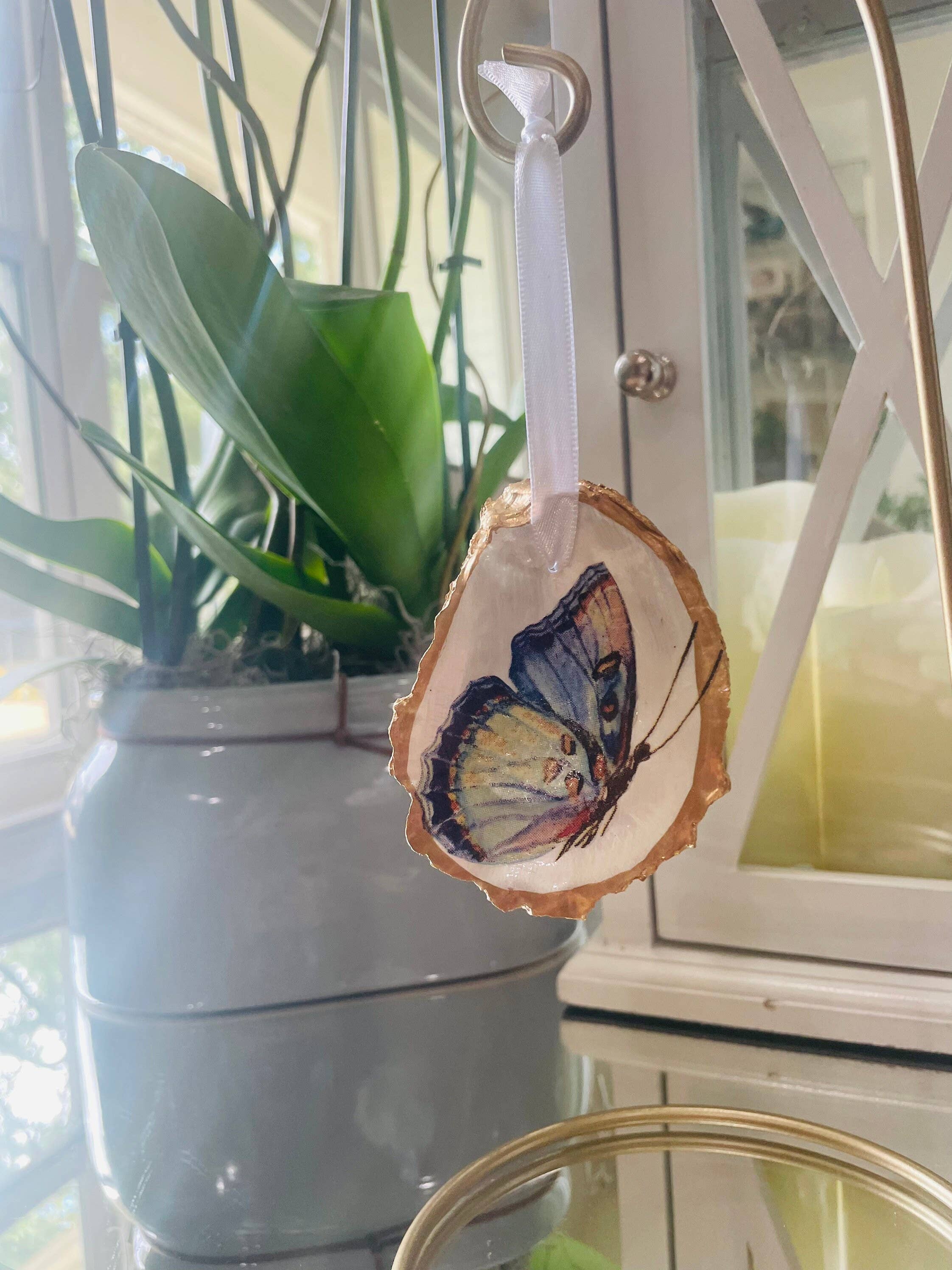 Decoupaged Butterfly Ornament, Butterfly Ornament, Oyster Shell Ornament, Christmas Ornament, Butterfly Art