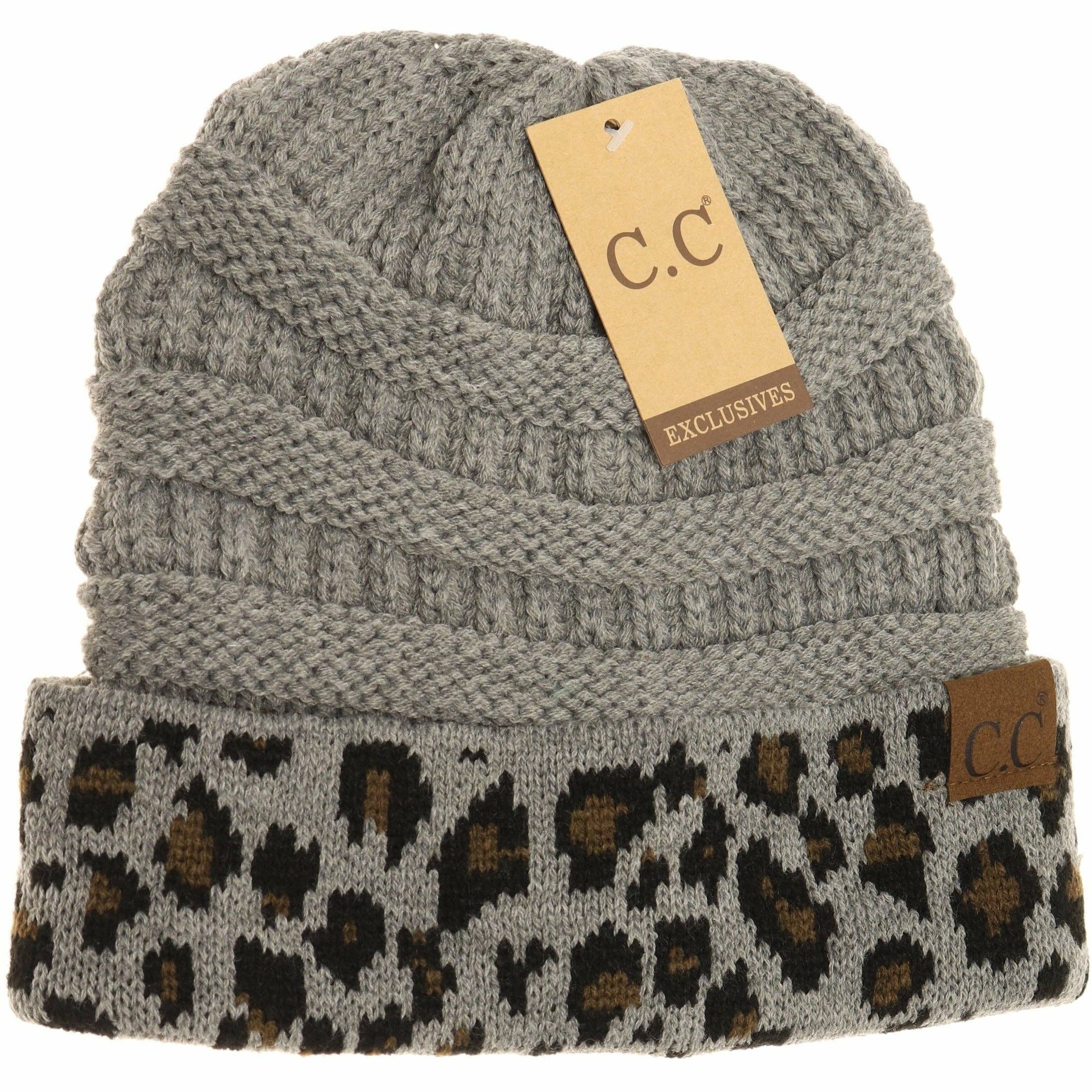 Matching Cuff Leopard Print CC Beanie HAT80: Black