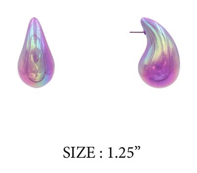 Lavender Iridescent 1.25" Teardrop Stud Earring