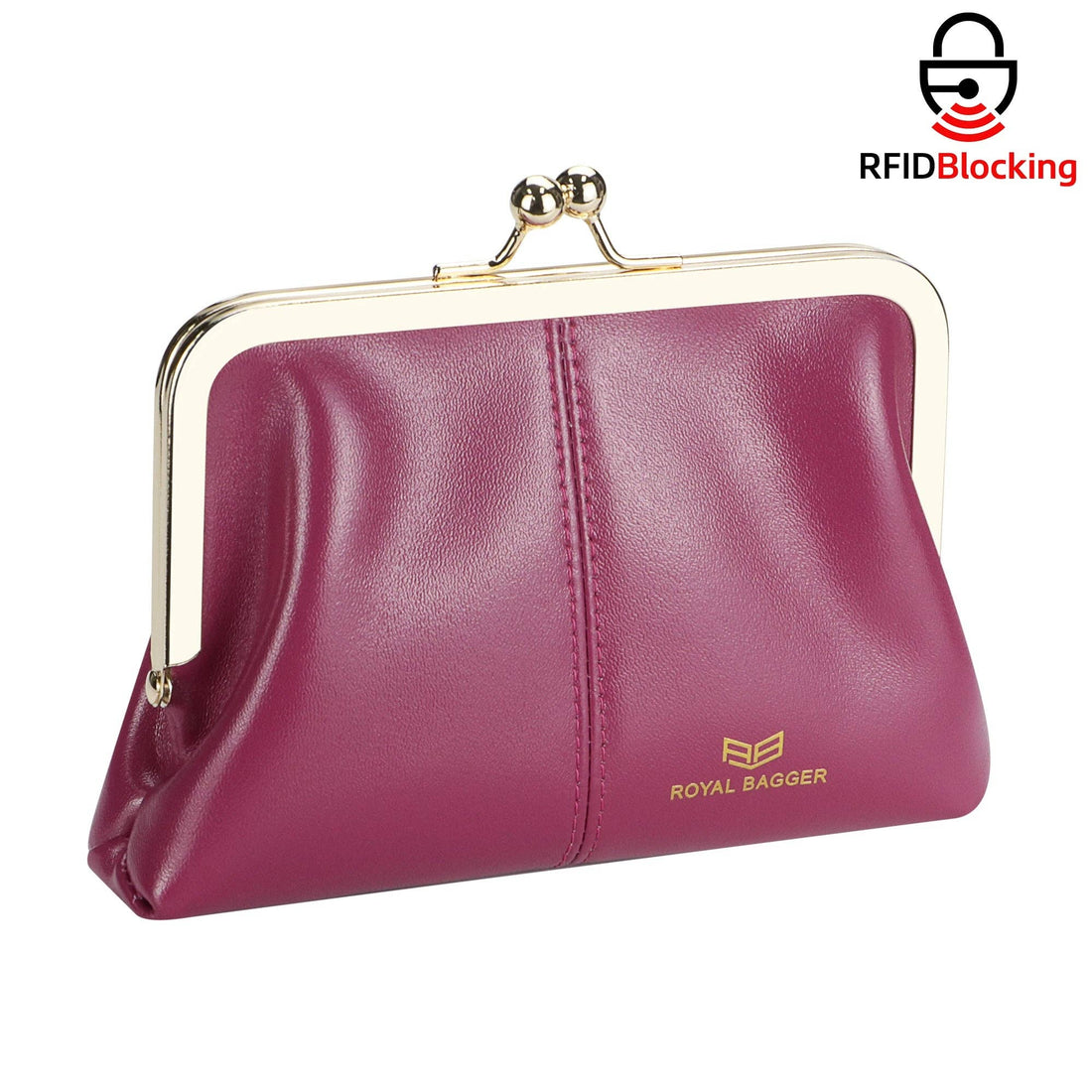 Real Leather RFID Kiss-Lock Wallet: Rose